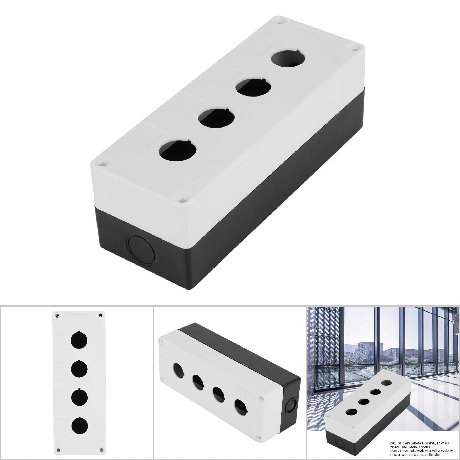 22mm Waterproof Push Button Switch Control Box - BX4 Four Holes Protective Enclosure (Yellow/White) for Industrial Equipment, Machinery & Electrical Control Panels