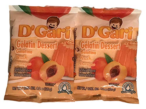 D Gari Peach Gelatin Mix 4.2oz (Pack of 2) - Easy to Prepare with Water, Quick Snacks & Desserts - Authentic Mexican Powdered Gelatin for Parties, Kids Treats & Family Gatherings