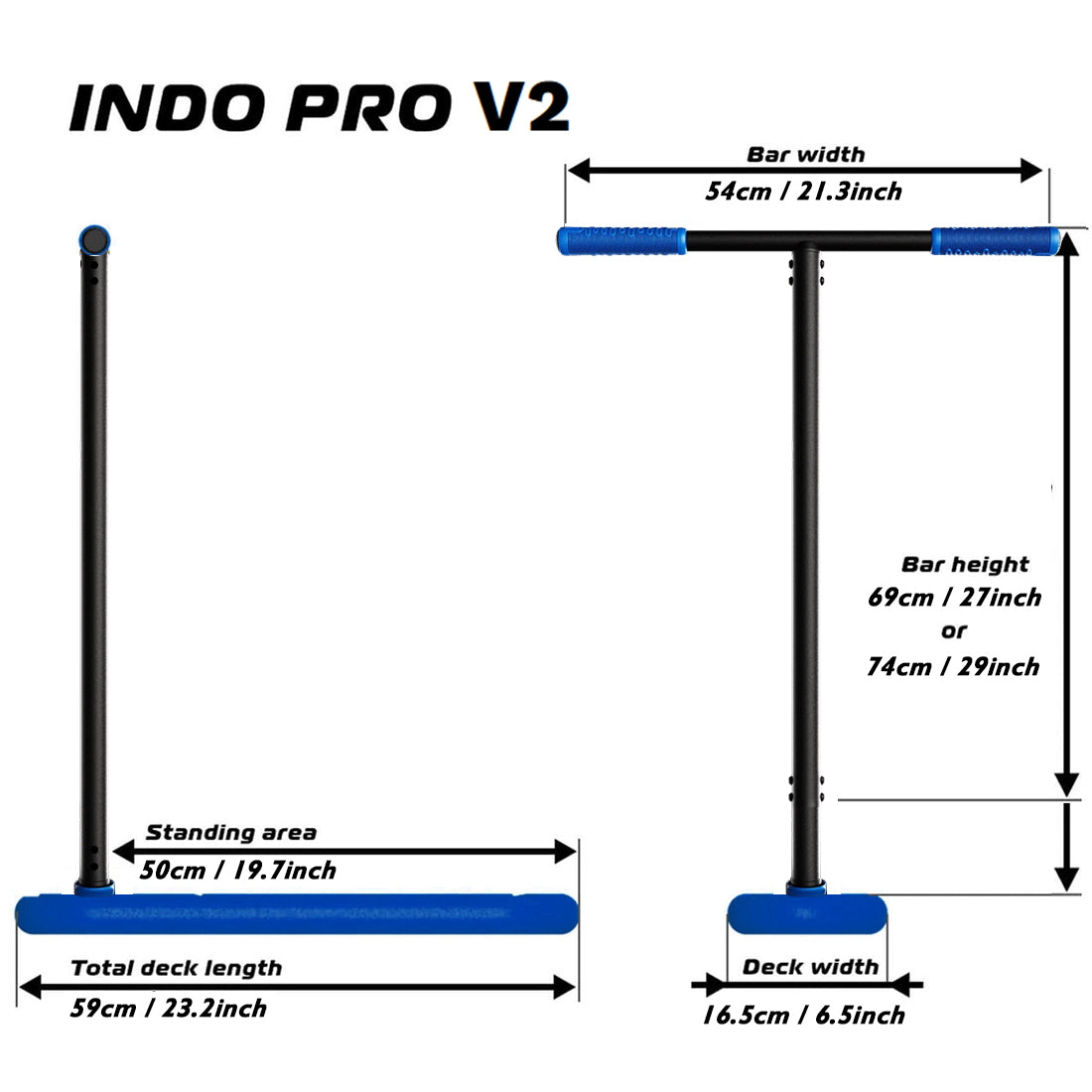 Indo Pro V2 Tramp Scooter - High Performance Stunt Scooter for Kids & Adults, Black/Blue Color - Perfect for Street Tricks, Park Riding & Freestyle Scootering