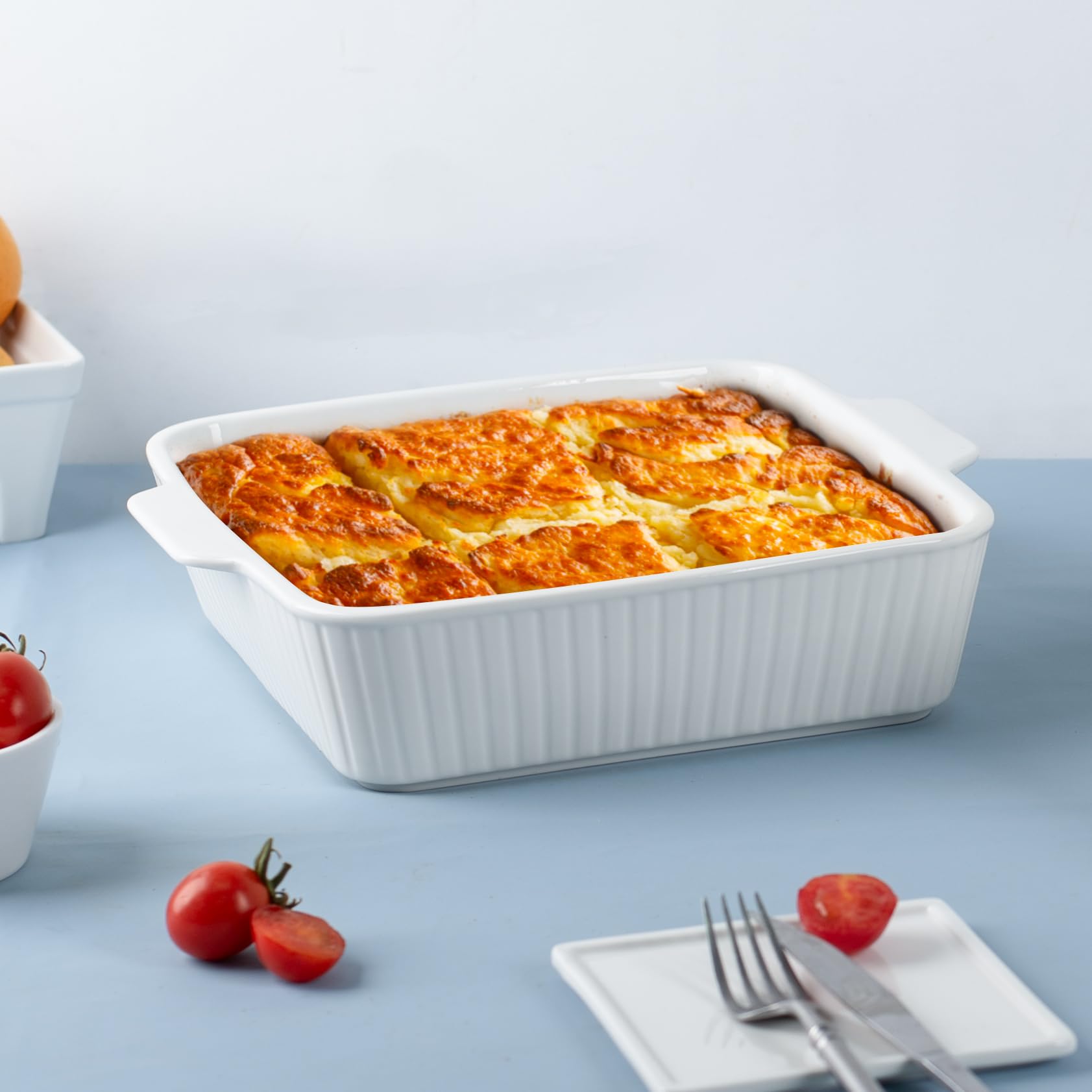 10'' Square Ceramic Casserole Baking Dish Set of 2 - Oven, Microwave & Dishwasher Safe Bakeware with Handles - Perfect for Lasagna, Cakes, Casseroles & Family Meals