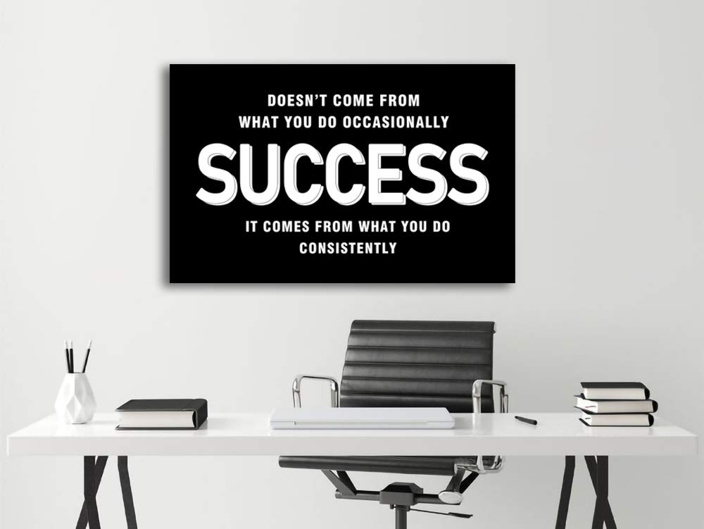 Success Wall Art - Motivational & Inspirational Poster Quotes for Home & Office Decor - Canvas Print Framed Ready to Hang - Perfect for Living Room, Bedroom, Office & Bathroom Decorations