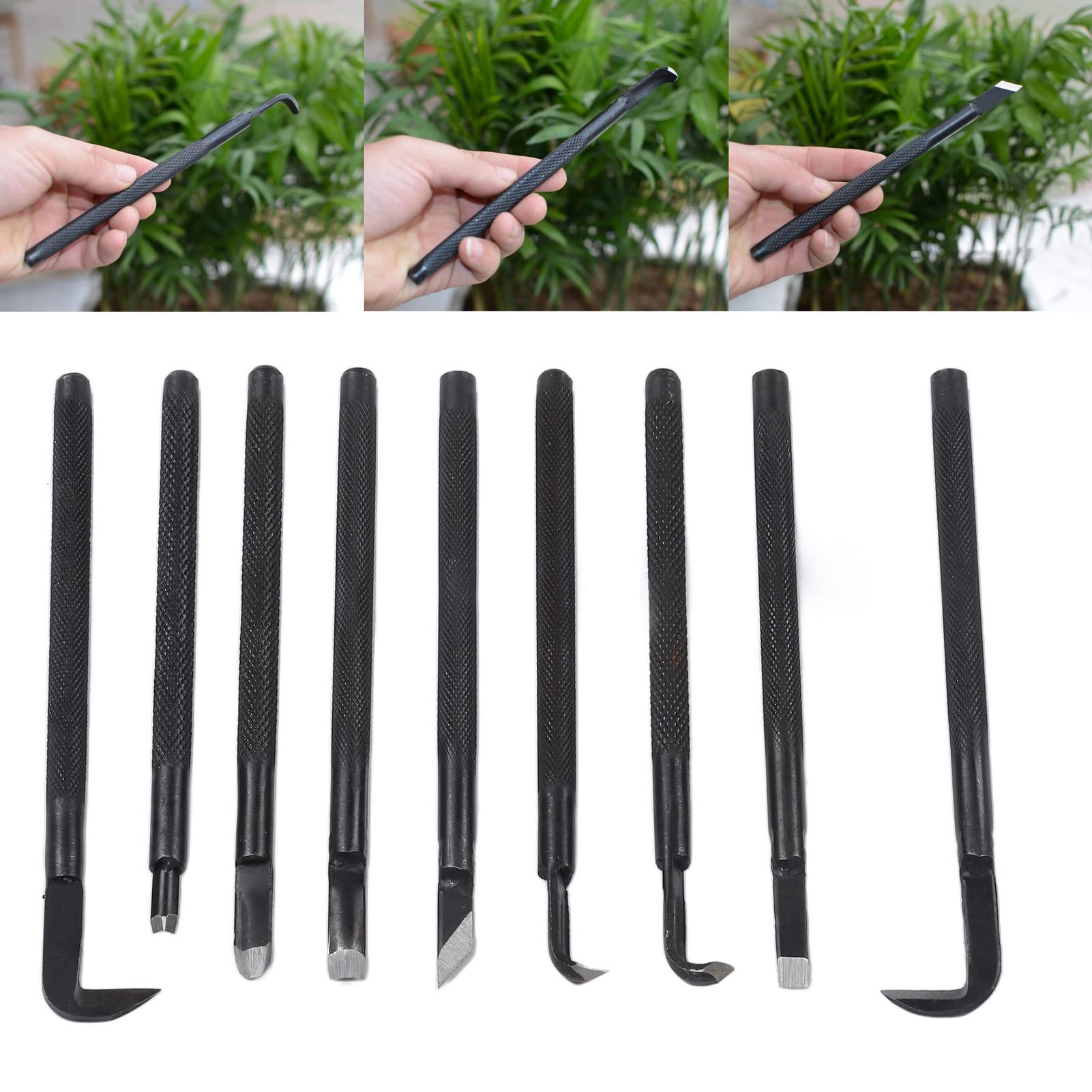 **9-Piece Wood Carving Tool Set - Manganese Steel Drawing Knife, Scraping & Pruning Tools for Gardening, Bonsai & Woodworking - Perfect for DIY Wood Carving, Garden Maintenance & Concave Shaping**