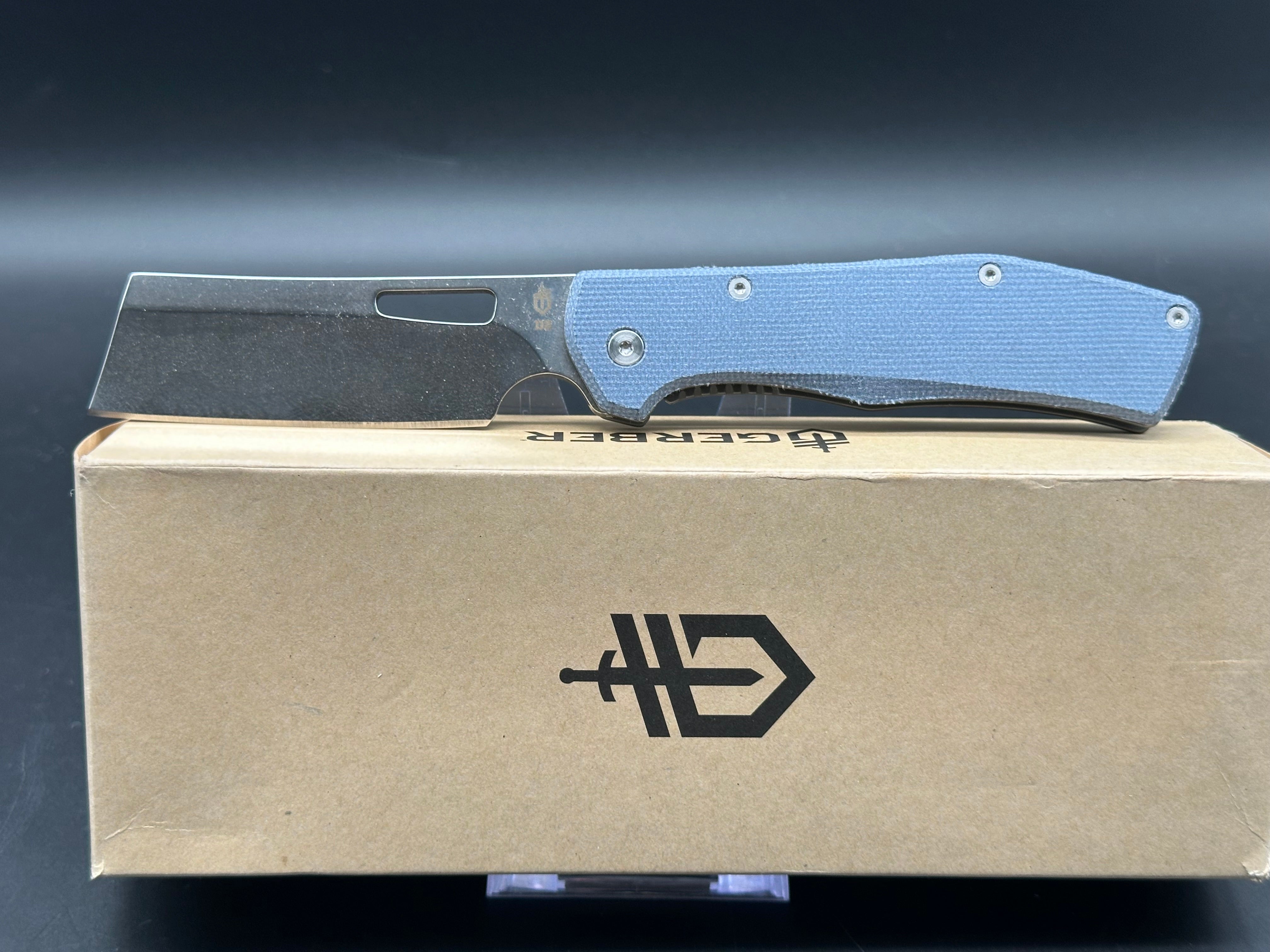 Gerber Flatiron Folding Knife - D2 Steel Blade, Blue Micarta Handle - EDC Pocket Knife for Camping, Hiking & Outdoor Adventures