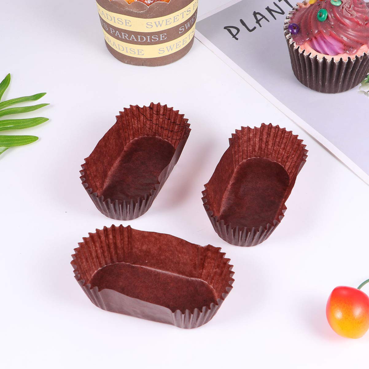1000Pcs Oval Bread Baking Liners - Elliptical Paper Baking Cups for Muffins, Cupcakes & Mini Snacks | Non-Stick Cake Tray for Perfect Loaf Bread & Pastries | Ideal for Home Baking, Party Treats & Gift Packaging (Chocolate Brown)