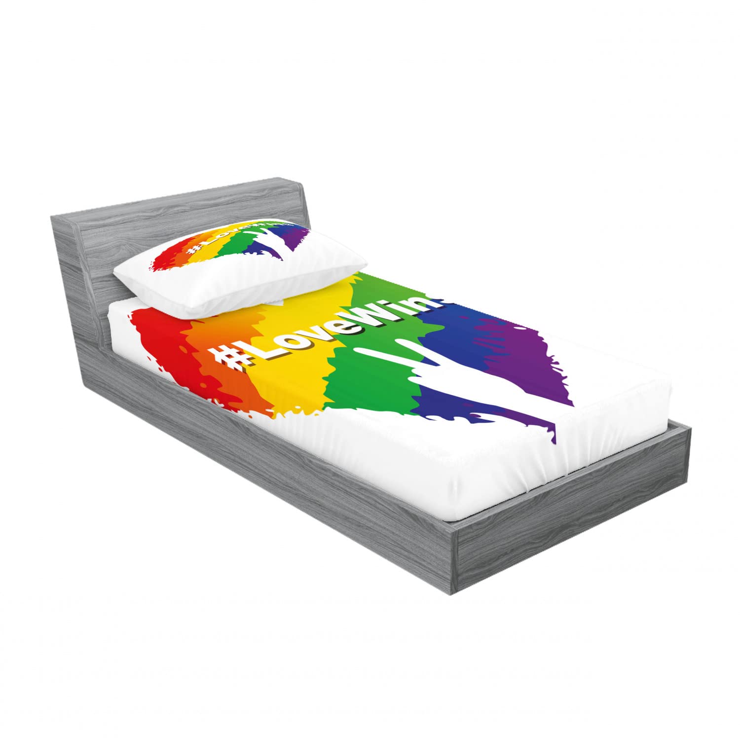 Ambesonne Pride 2-Piece Twin XL Fitted Sheet Set with 2 Pillow Shams - LGBT Rainbow Heart Design Bedding Collection | Perfect for Pride Month, LGBTQ+ Themed Bedrooms & Dorm Decor