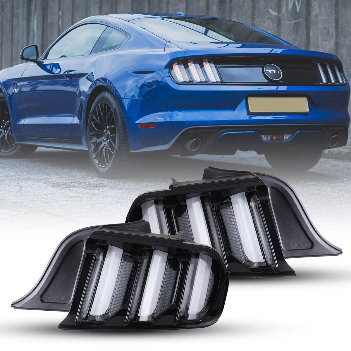 AUTOWIKI LED Tail Lights for 2015-2020 Ford Mustang - Sequential Turn Signals, Black Housing, Clear Lens (2PCS) - Upgrade Your Ride with Enhanced Visibility & Style
