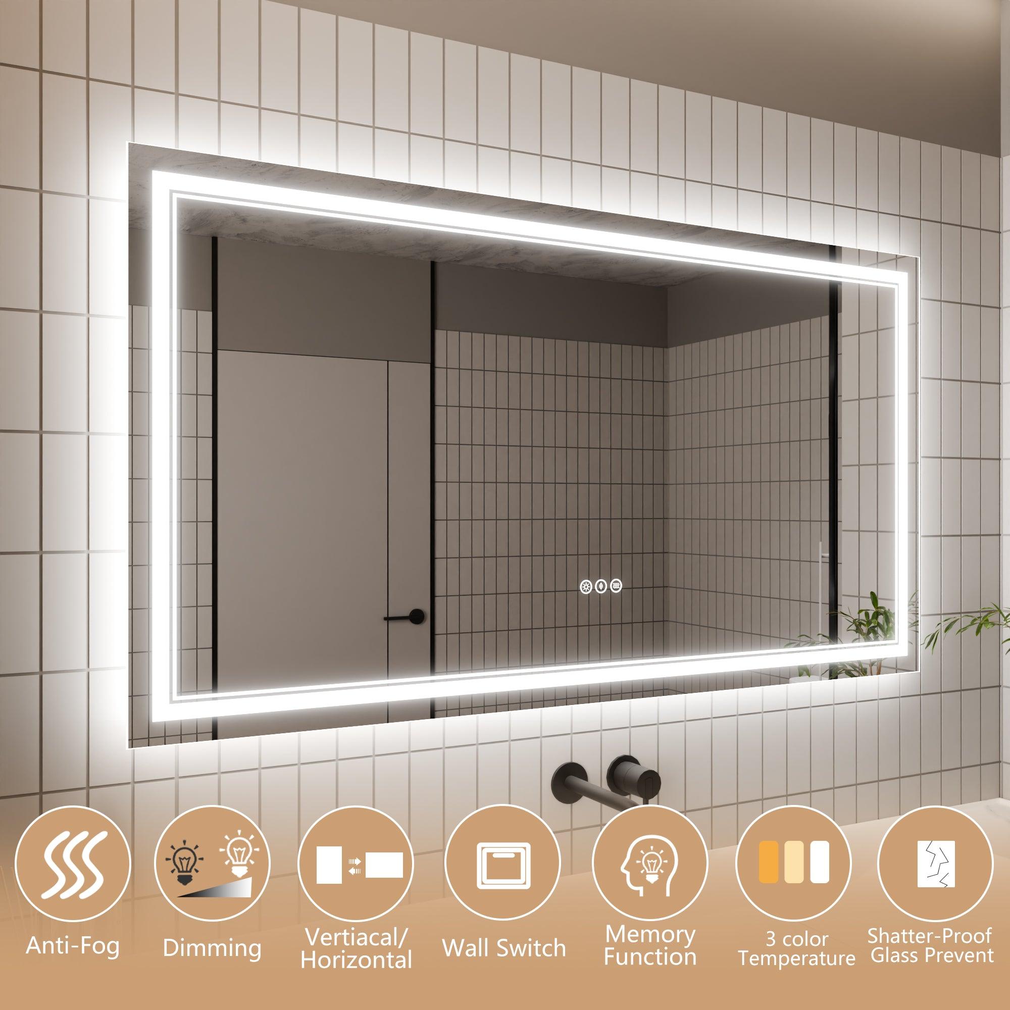Anti-Fog LED Bathroom Mirror with Dimmable Backlit & Touch Switch - GlareGuard Illuminated Vanity Mirror for Makeup, Shaving & Home Decor