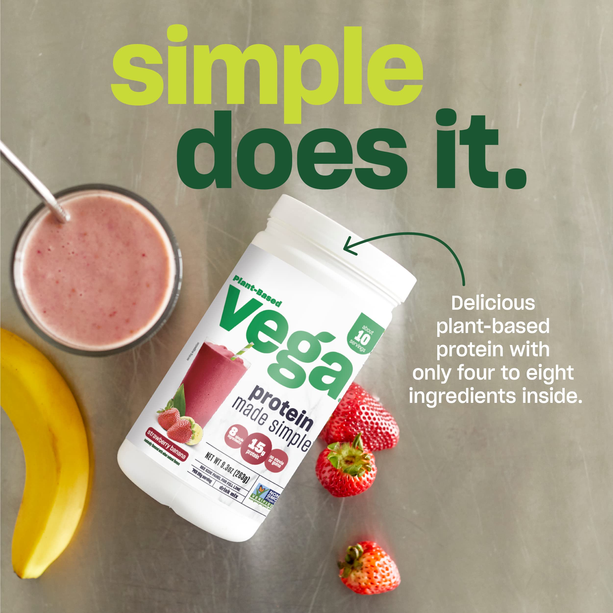 Vega Plant-Based Protein Powder - Vanilla Flavor, 2.2lbs (39 Servings) | Stevia-Free, Vegan, Gluten-Free Pea Protein for Men & Women | Ideal for Post-Workout Recovery, Smoothies & Healthy Breakfasts (Pack of 12)