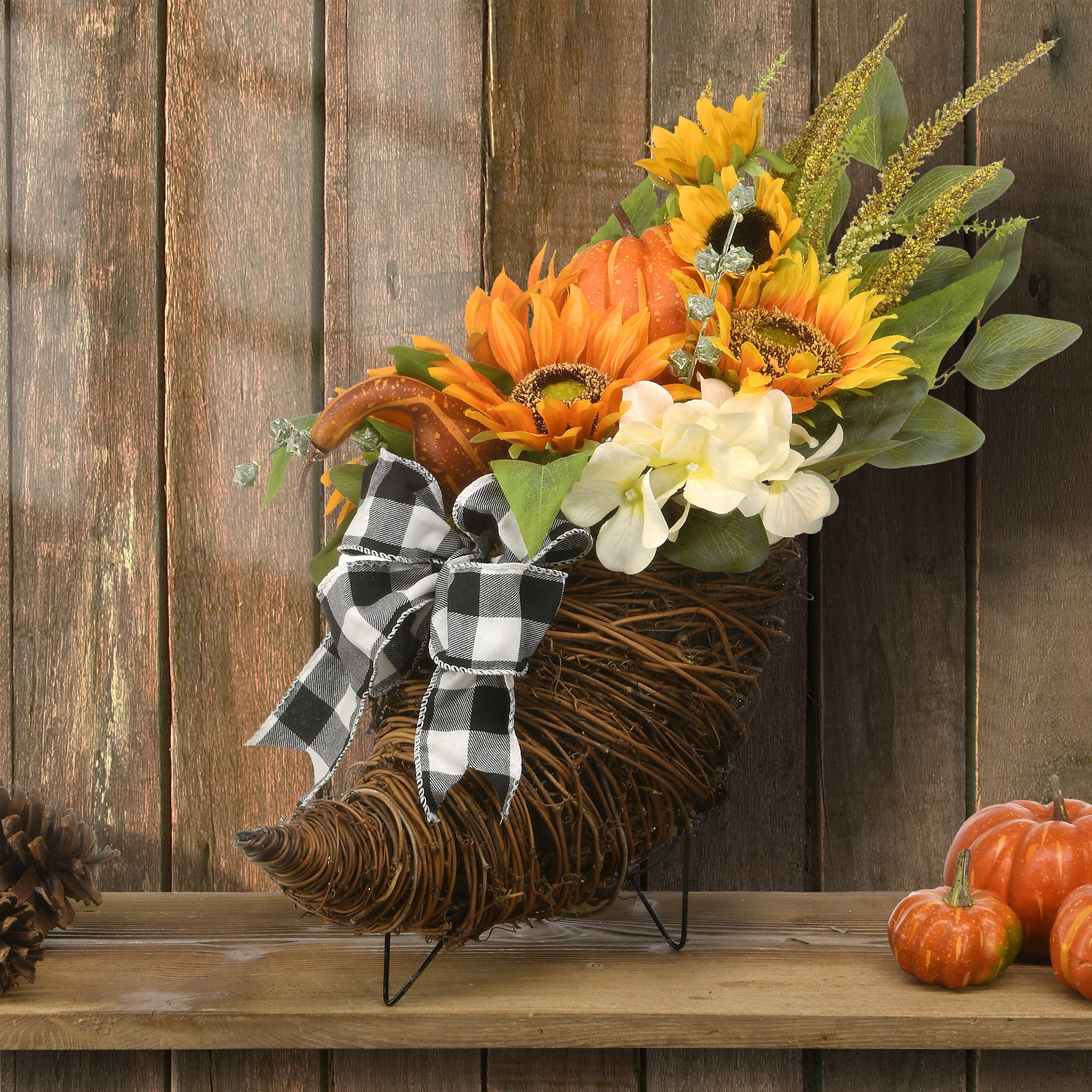 20 Inch Wicker Cornucopia Basket Fall Decor with Pumpkins, Sunflowers & Leaves - Thanksgiving Table Centerpiece, Harvest Home Decor, Autumn Party Decoration