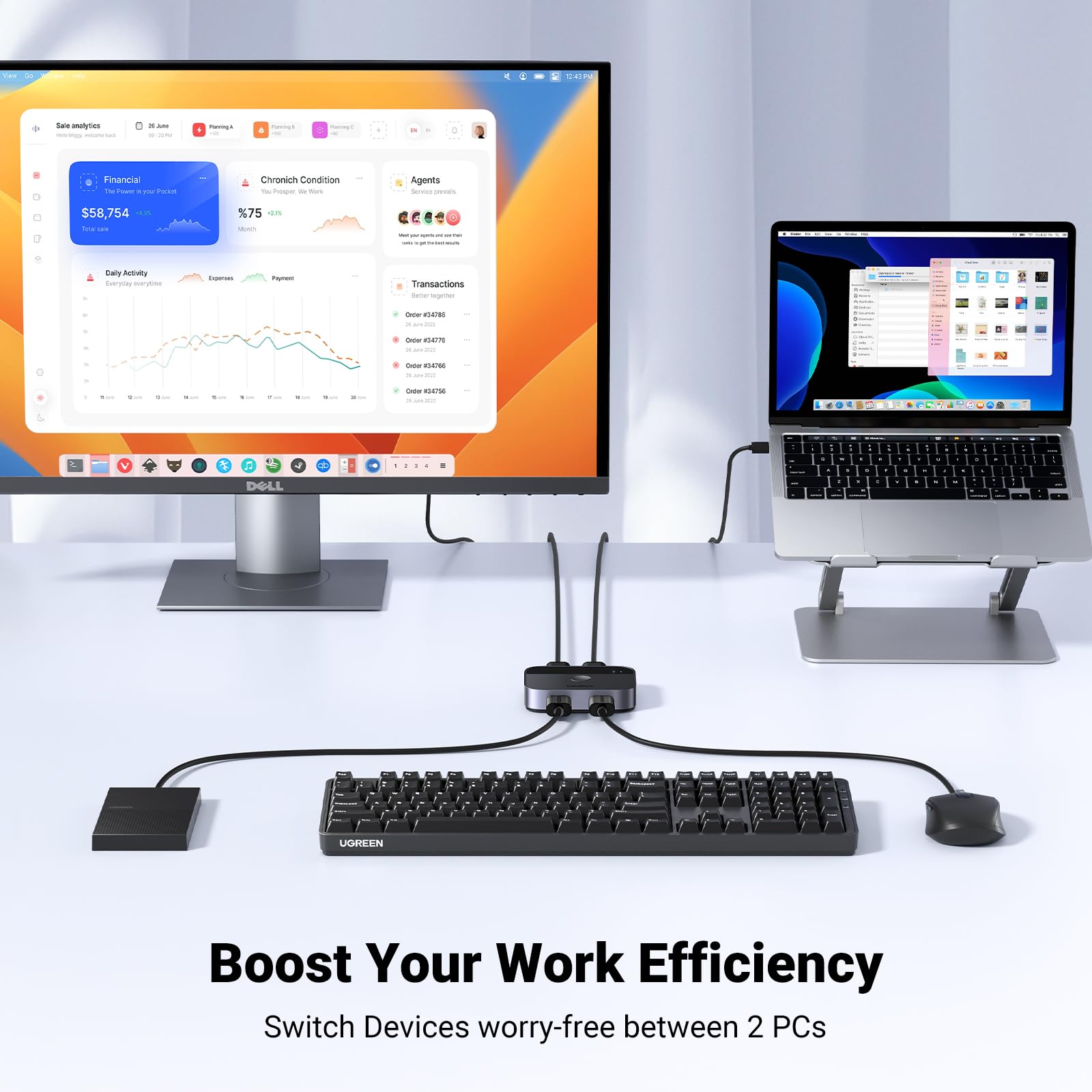 UGREEN USB 3.0 Switch 2-in-2 Out for Keyboard, Mouse & Printer Sharing - Perfect for Dual Computer Setup