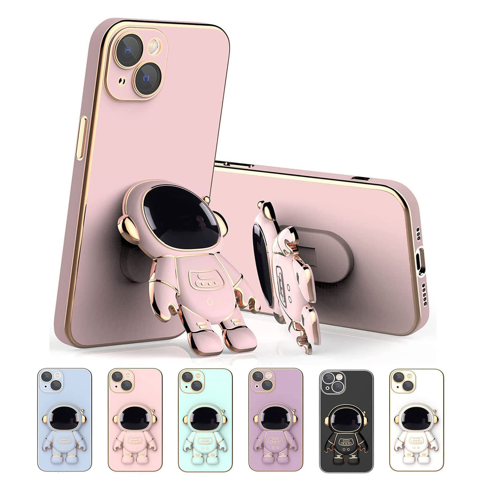 LONGLUAN Astronaut Phone Case with Stand & Lens Protector for iPhone X/XS - Pink Space-Themed Protective Cover | Perfect for Watching Videos, Taking Photos & Daily Use