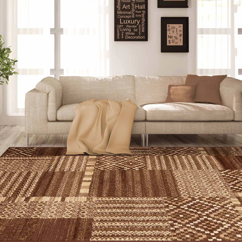 Modern Block Patchwork Indoor Area Rug or Runner Rug - Soft Non-Slip Floor Mat for Living Room, Bedroom, Nursery - Boho Chic Home Decor Accent
