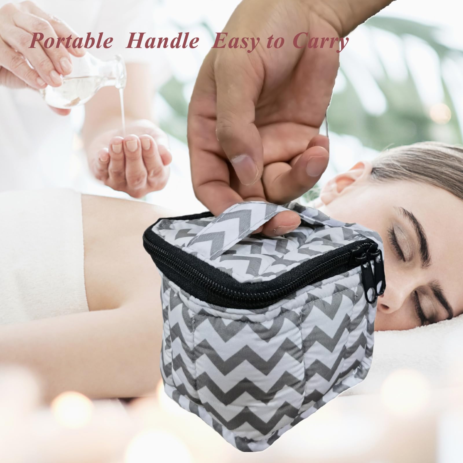 9 Bottles Essential Oil Travel Case - Shockproof Nail Polish Organizer for 5ml,10ml,15ml & Roller Bottles - Portable Handle & Double Zipper (Chevron Grey) - Perfect for Aromatherapy, DIY Beauty & On-the-Go Storage