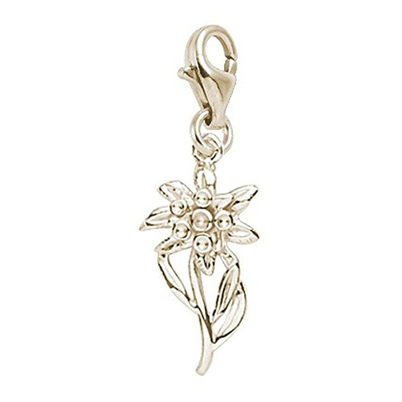 10k Yellow Gold Edelweiss Charm Pendant with Lobster Claw Clasp - Dainty Floral Jewelry for Bracelets & Necklaces - Perfect Gift for Birthdays, Anniversaries and Special Occasions