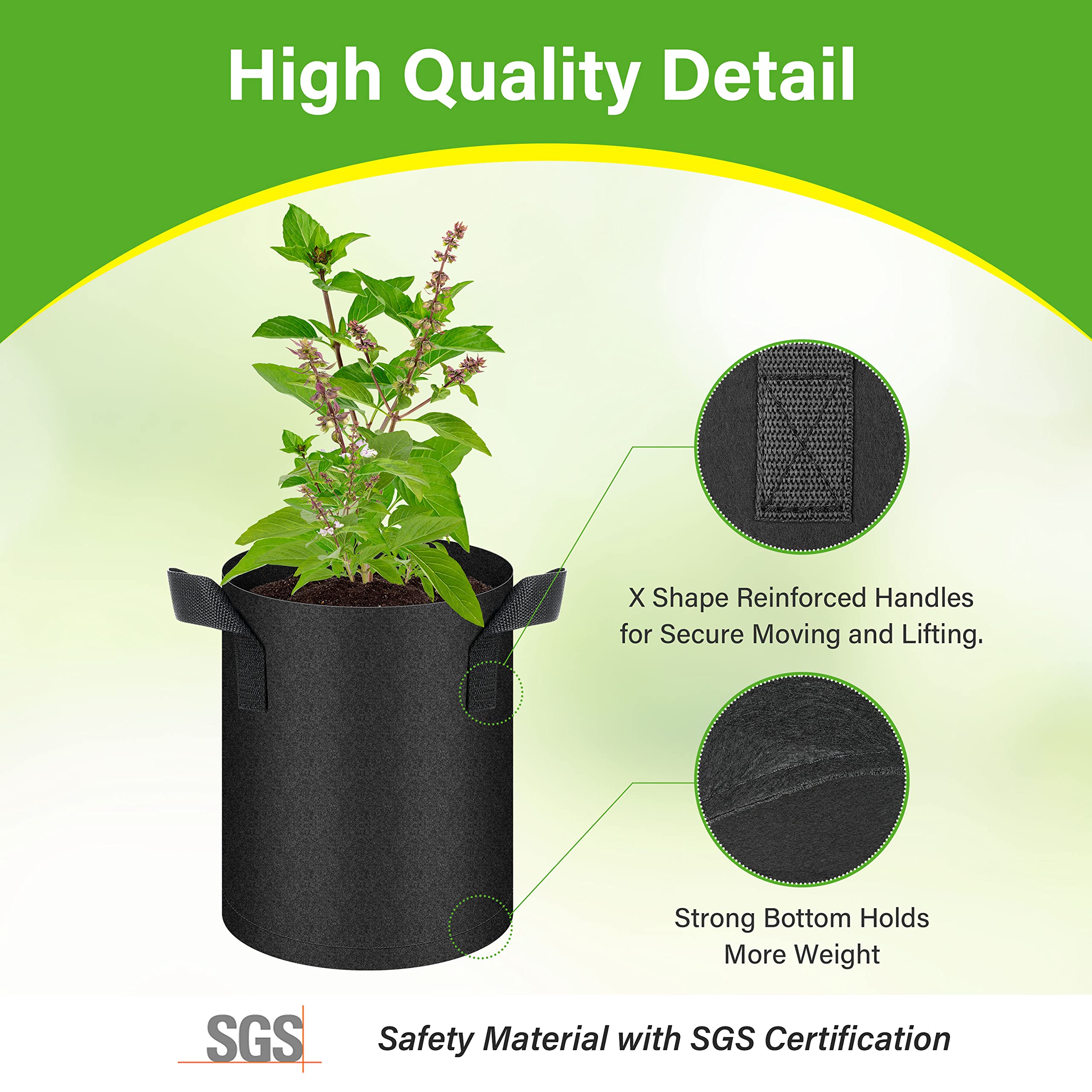 HealSmart 12-Pack 1 Gallon Nonwoven Fabric Grow Bags with Handles - Breathable Aeration Plant Pots for Vegetables, Fruits, Flowers & Herbs - Ideal for Indoor/Outdoor Gardening, Balcony & Container Planting (Black)