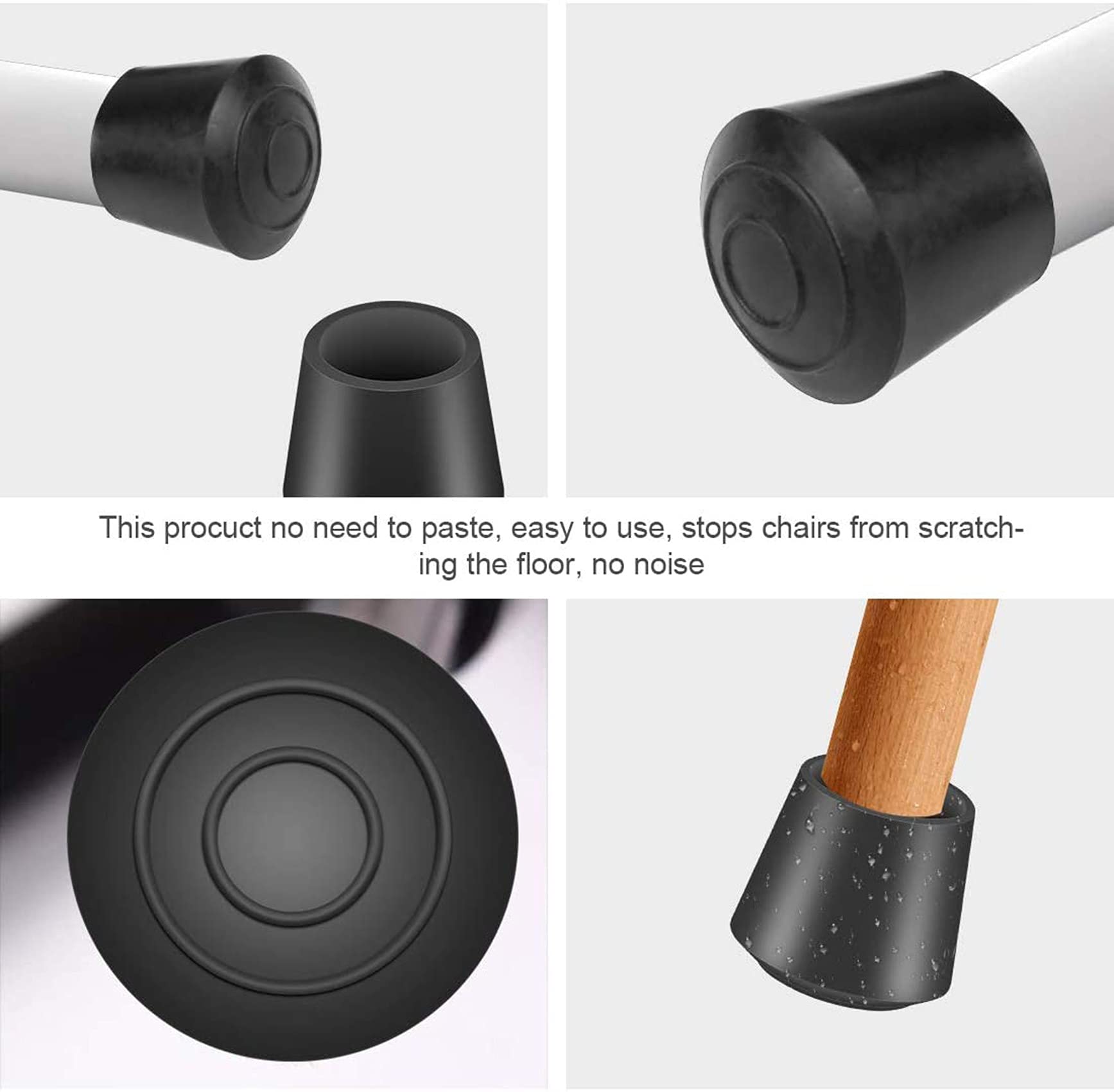 20 Pcs Round Chair Leg Protectors - Non-Slip Rubber Furniture Pads for Hardwood Floors (15mm-16mm, Black) | Perfect for Dining Chairs, Office Chairs & Home Furniture Protection