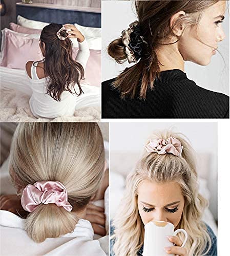 FAMEZA 6 Pack Satin Hair Scrunchies for Women - Soft Elastic Hair Ties, Ponytail Holders, Hair Accessories for Girls (Brown) - Perfect for Work, Gym, Yoga & Everyday Use