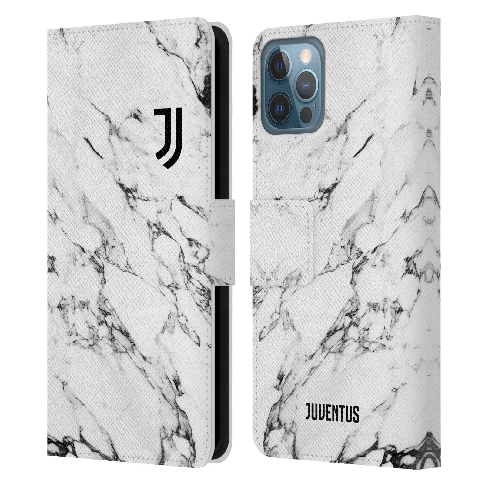 Officially Licensed Juventus FC White Marble Leather Wallet Case for iPhone 12/12 Pro - Premium Phone Cover with Card Slots & Kickstand - Perfect for Soccer Fans, Travel & Daily Use