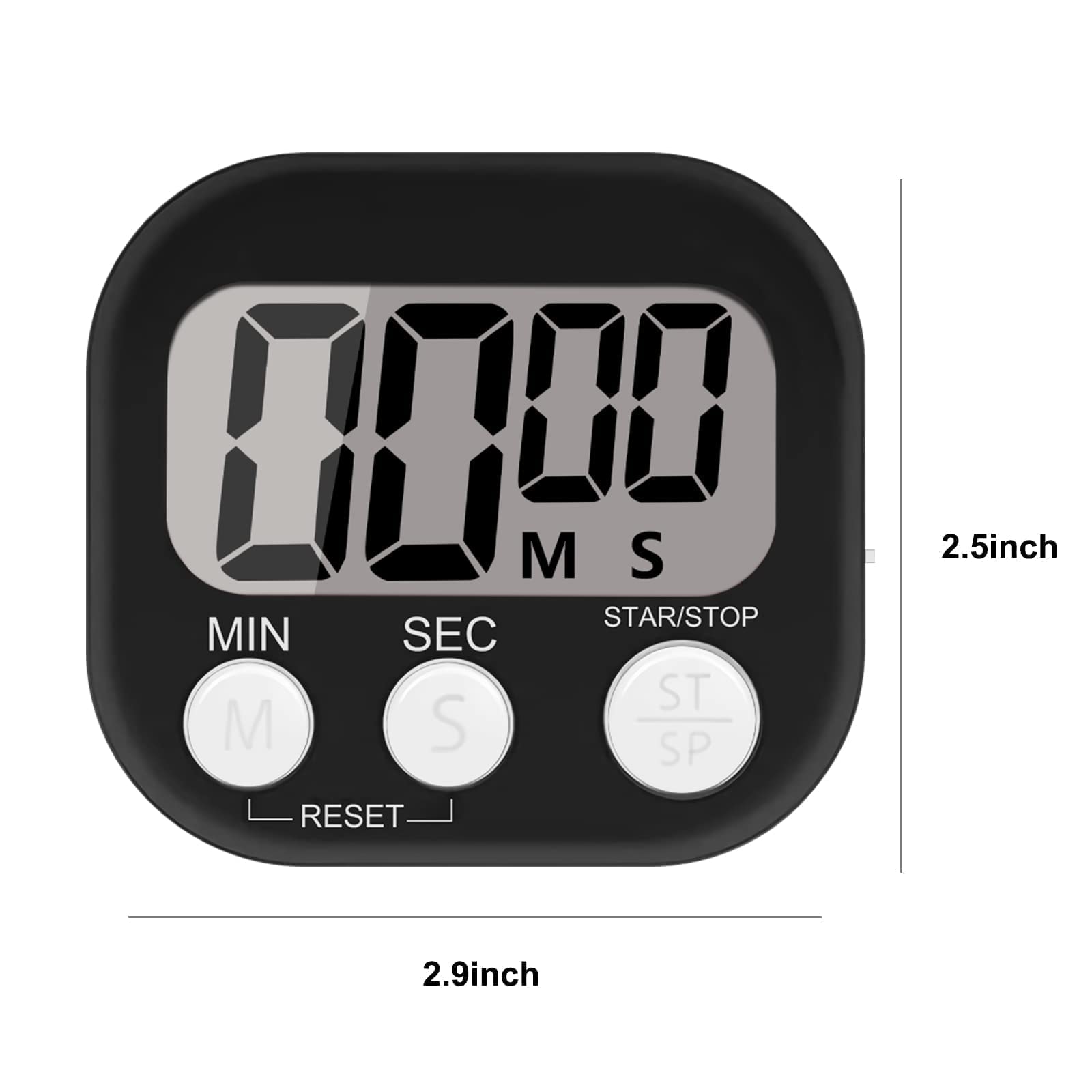 4-Piece Magnetic Kitchen Timer with Loud Alarm - Digital ON/OFF Switch Timer for Cooking, Kids, Study & Workouts (Black) - Perfect for Baking, Homework & Fitness Tracking