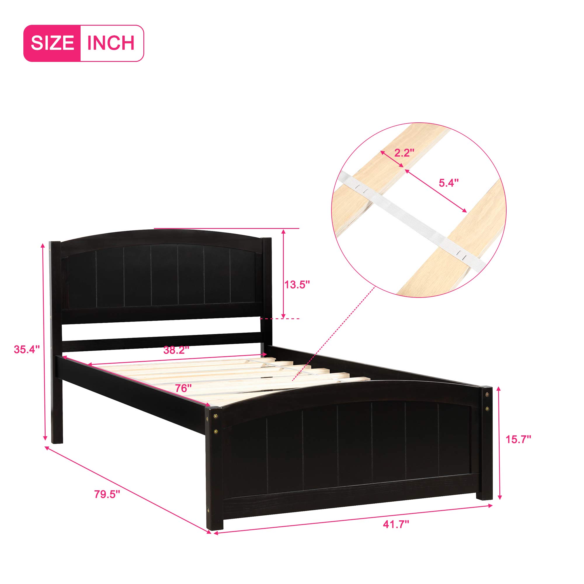 Merax Twin Size Wooden Platform Bed Frame with Headboard & Footboard - Sturdy Wood Slat Support, No Box Spring Required - Espresso Finish - Perfect for Kids Rooms, Guest Bedrooms & Small Spaces
