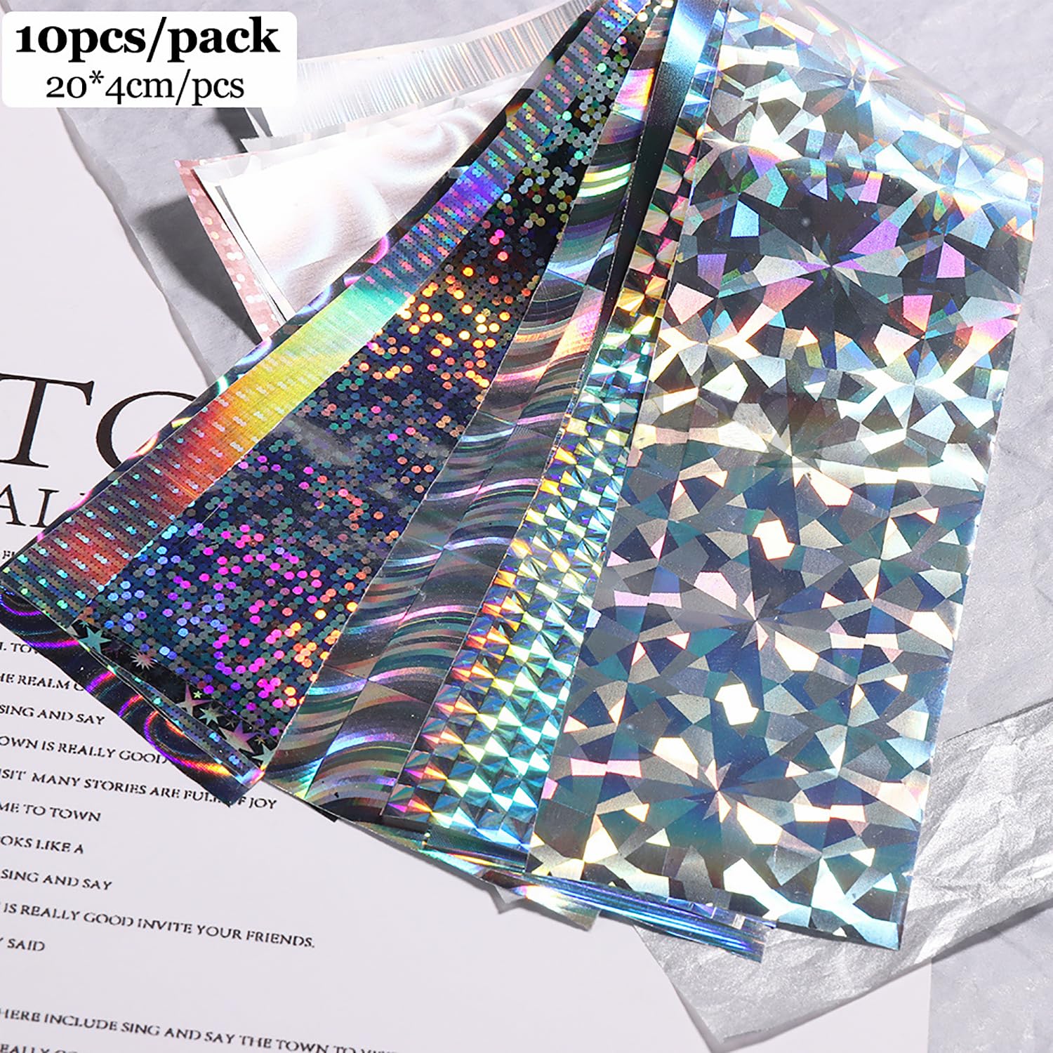 Holographic Laser Nail Foils - 10 Sheets of Starry Sky Nail Transfer Foils for DIY Nail Art, Decals & Wraps | Perfect for Salon, Home Manicure & Party Nail Designs