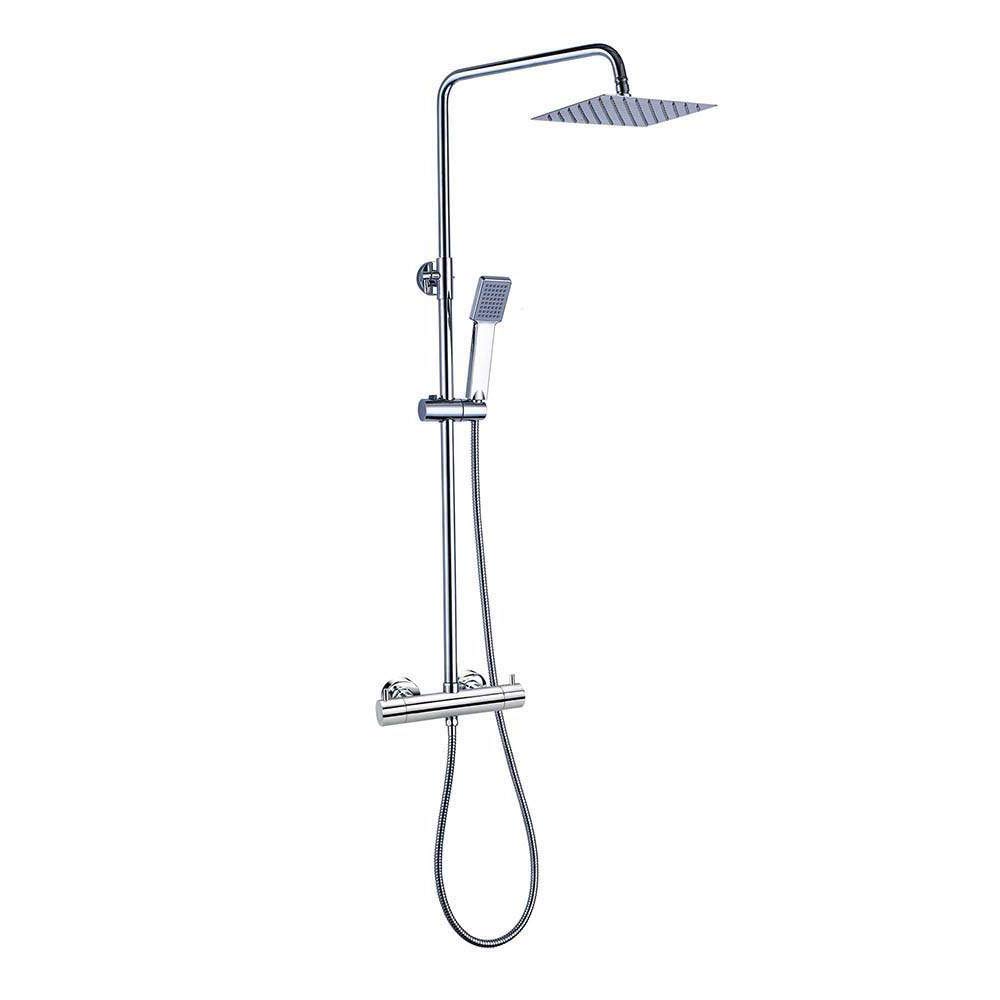 408421 Square Shower Column with Single Lever Handle - Chrome Glossy Finish for Modern Bathroom Renovation | Bath & Shower System for Spa-Like Experience