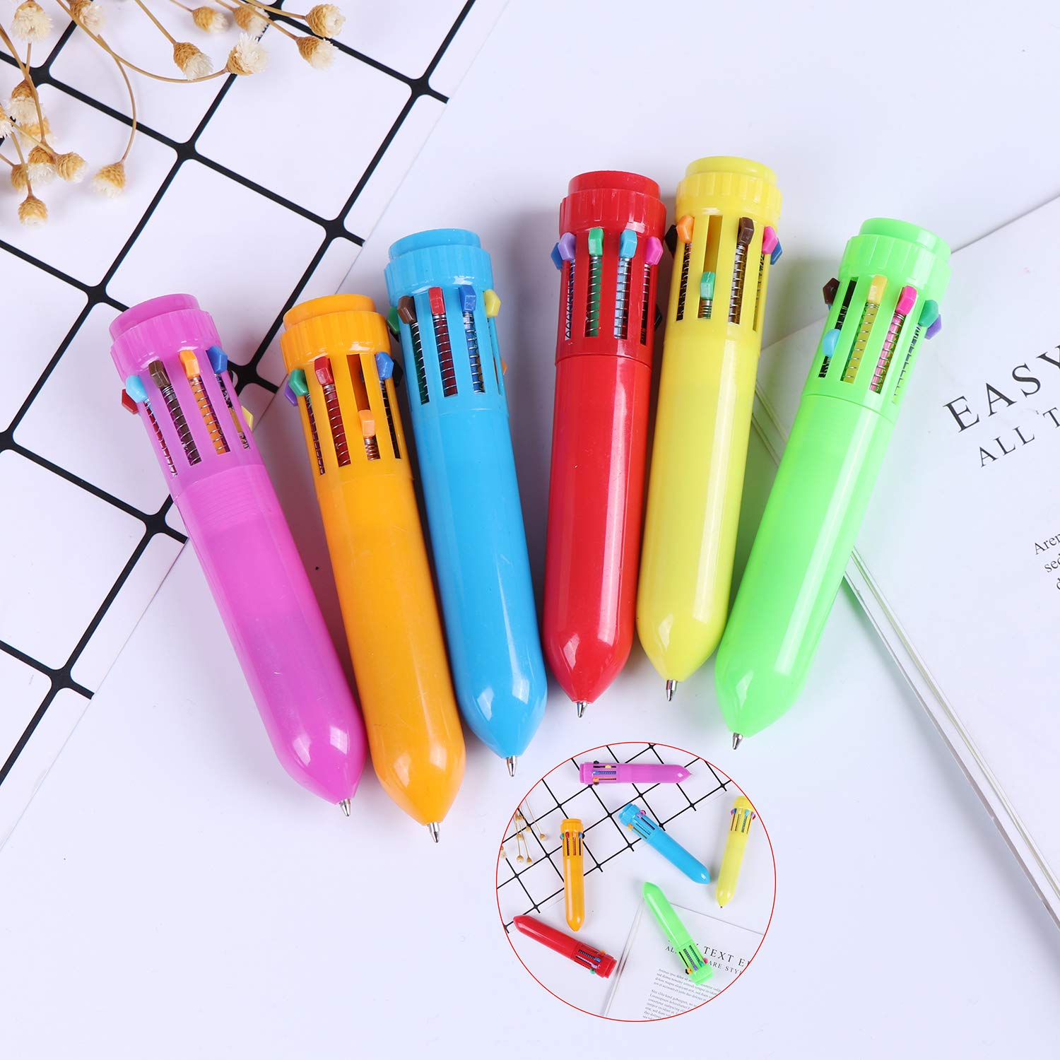 30-Pack Neon 10-in-1 Mini Shuttle Retractable Ballpoint Pens - 6 Vibrant Colors for Kids, Students & Office Use - Perfect School Supplies & Gift Ideas for Writing, Note-Taking & Coloring