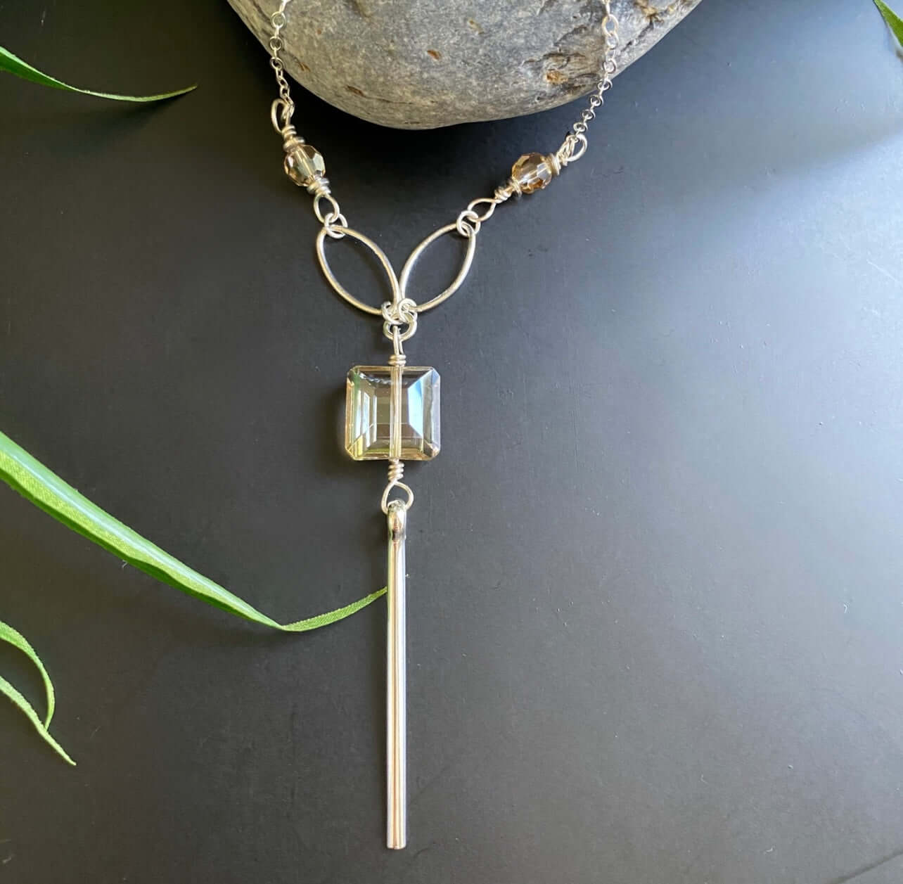 Elegant Silver Crystal Drop Bar Necklace - Handmade in USA | Perfect for Weddings, Parties & Everyday Wear
