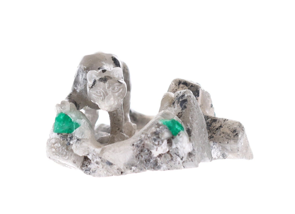 Natural Colombian Emerald Panther Rough Crystal Sculpture – Handcrafted Gemstone Art for Home Decor, Meditation & Spiritual Healing