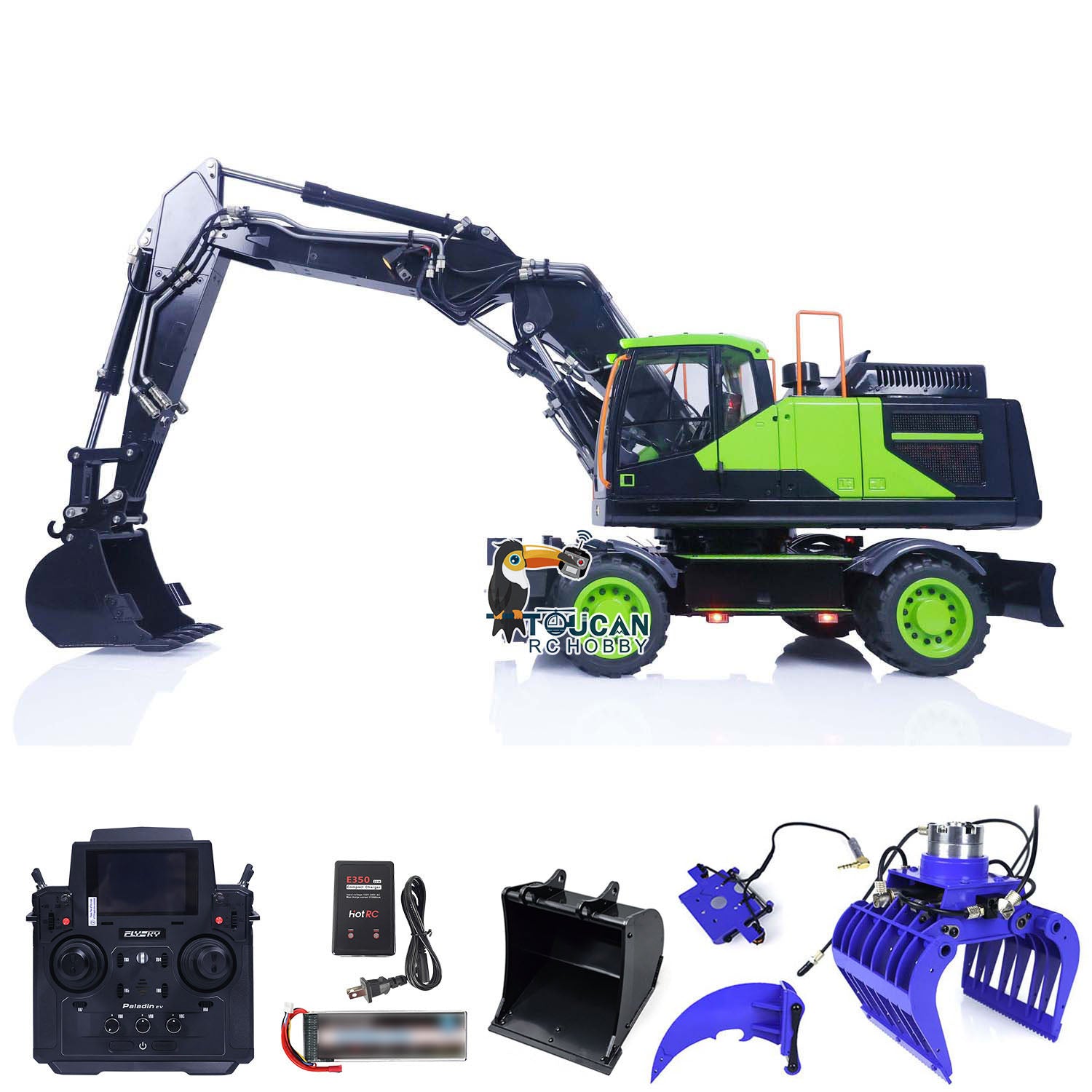 1/14 Scale Metal EC380 MT Model RC Excavator - Hydraulic Wheeled Radio Control Engineering Vehicle with Tiltable Clamshell Bucket for Construction Simulation & Hobbyist Collectors - Perfect for Outdoor Play, DIY Projects & RC Enthusiasts