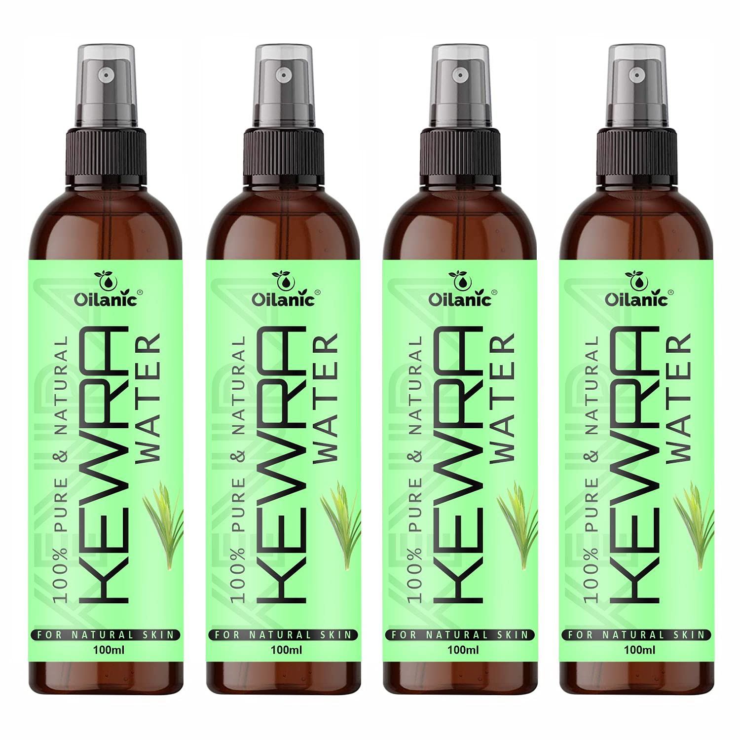Oilanic Premium Kewra Water for Men & Women - 4 Bottles of 100ml (400ml) | Natural Fragrance for Aromatherapy, Cooking & Skincare