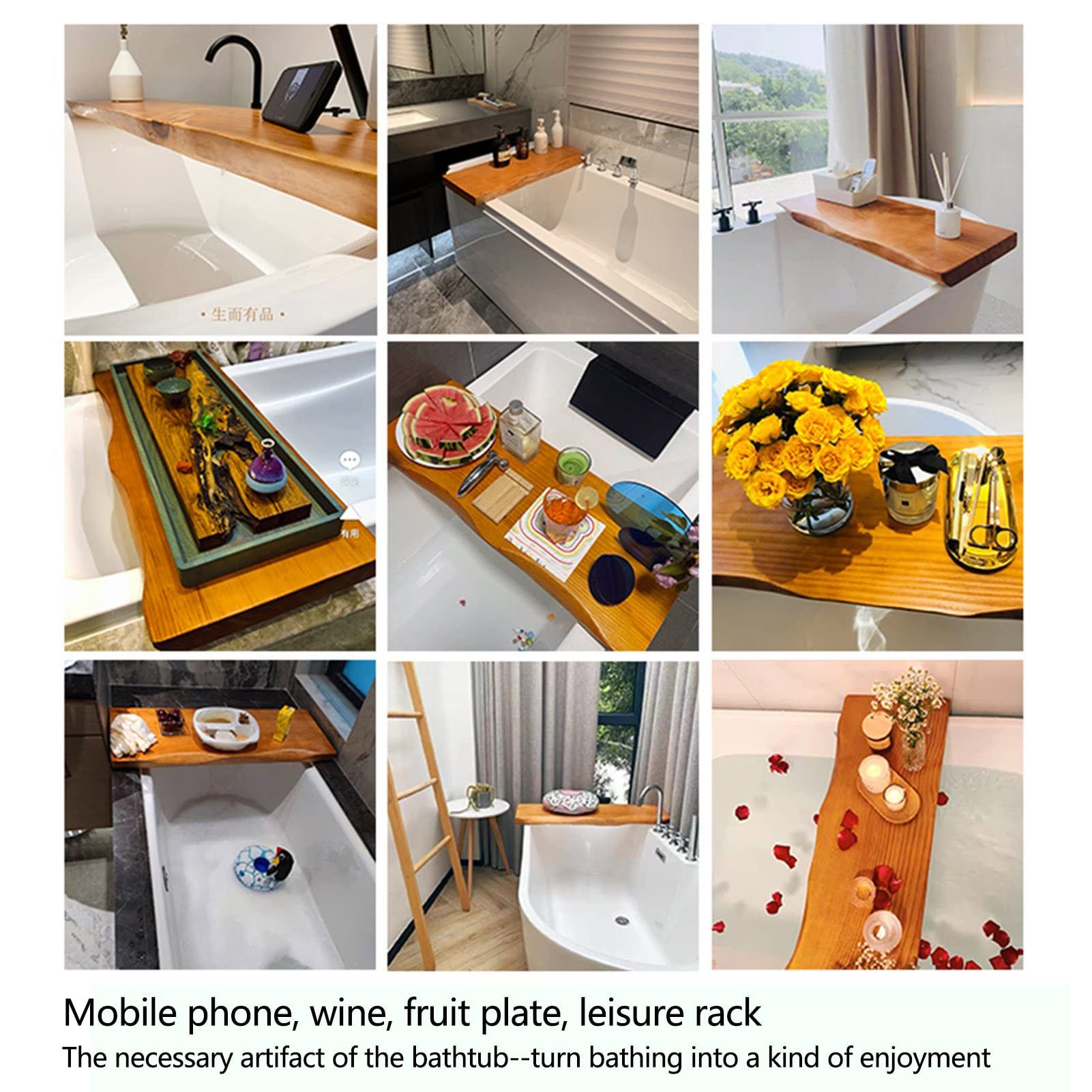 PENGFEI 5cm Thick Waterproof Solid Wood Bathtub Caddy Tray - Bath Tub Table Shelf & Holder for Books, Tablet, Candles - Easy to Clean (100x30cm) - Perfect for Relaxing Baths, Reading & Spa Nights