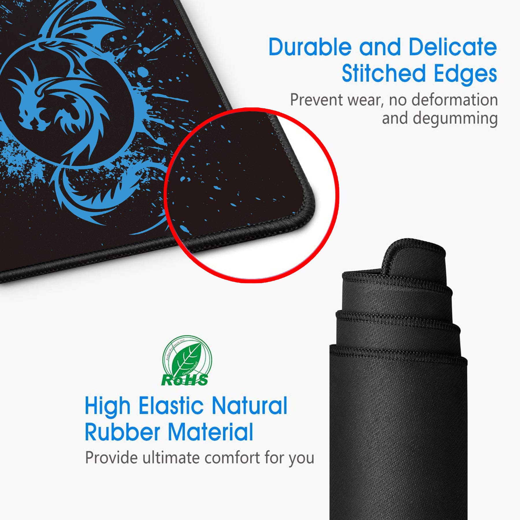 Large Extended Gaming Mouse Pad - High-Speed Fly Dragon Design for PC Gamers & Office Use (Blue) | Perfect for Esports, Workstations & Home Desks