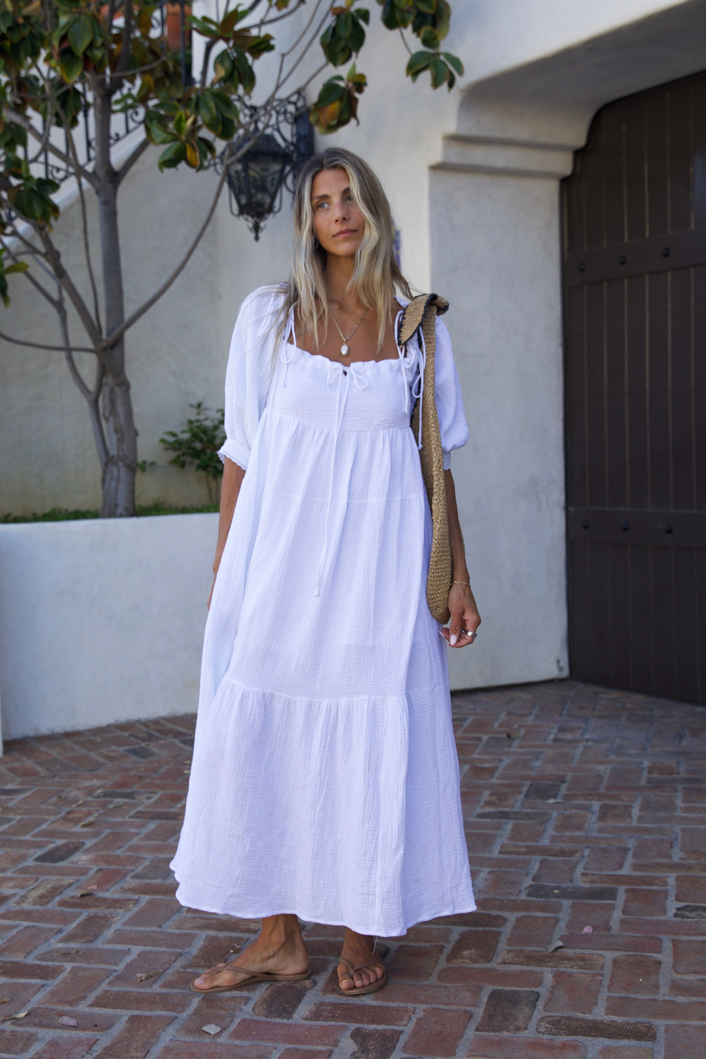 Goddess 100% Cotton Babydoll Maxi Dress in White | Bump Friendly Maternity Dress | Perfect for Pregnancy, Beach Vacations & Summer Weddings