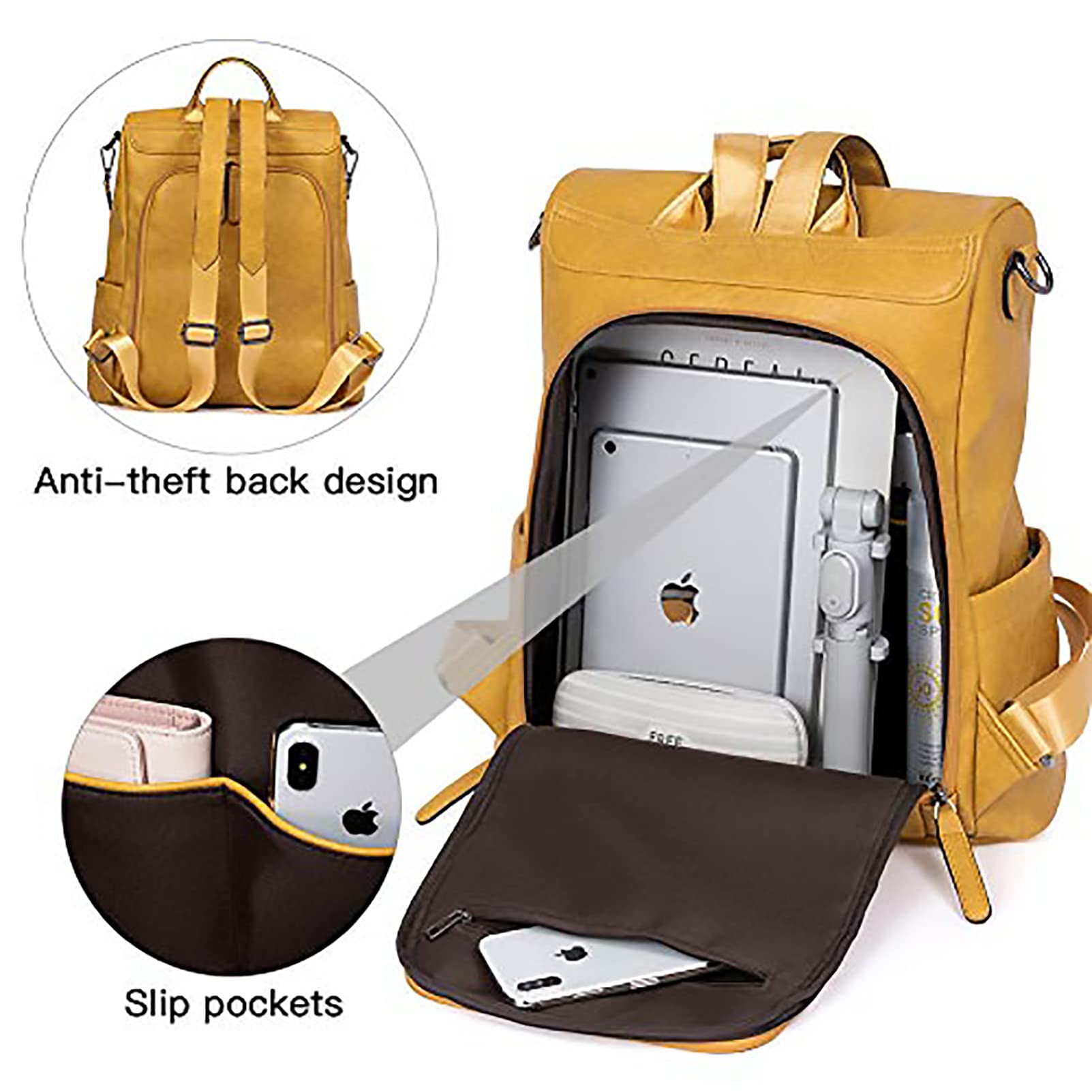 BROMEN Women's Leather Backpack Purse - Anti-Theft Bookbag with Shoulder Strap, Fashionable Handbag & Laptop Backpack for Work, Travel & College