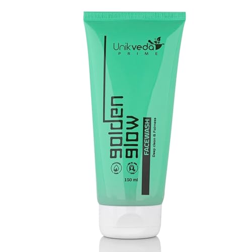 UNIKVEDA Detoxifying Golden Glow Face Wash for Women & Men - Skin Brightening, Oil Control & Deep Cleansing with Aloe Vera (150ml) - Perfect for Daily Skincare Routine & Acne-Prone Skin