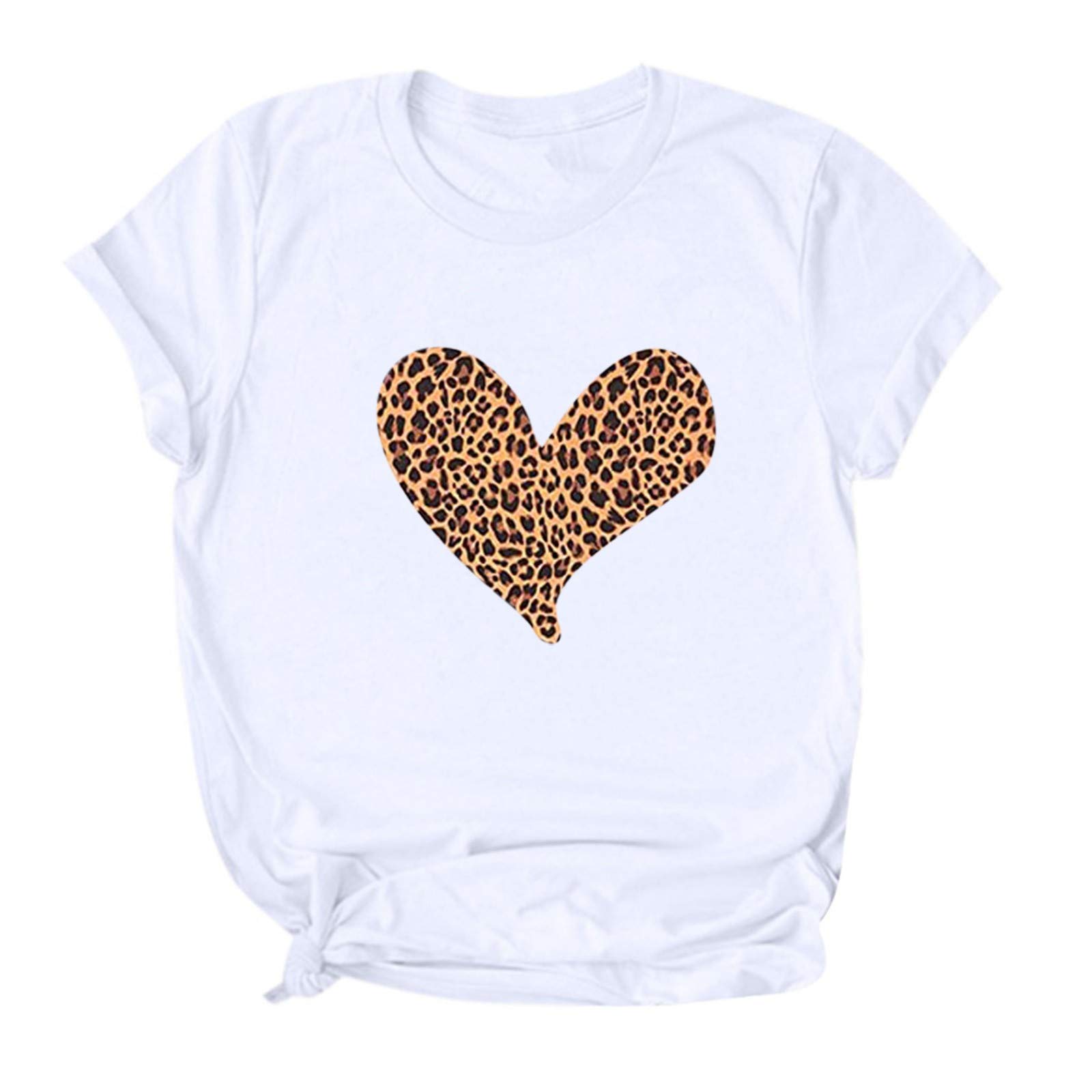 Women's Slim Fit Leopard Print Round Neck Short Sleeve T-Shirt - Casual White Blouse Top for Everyday Wear, Street Style & Summer Outfits