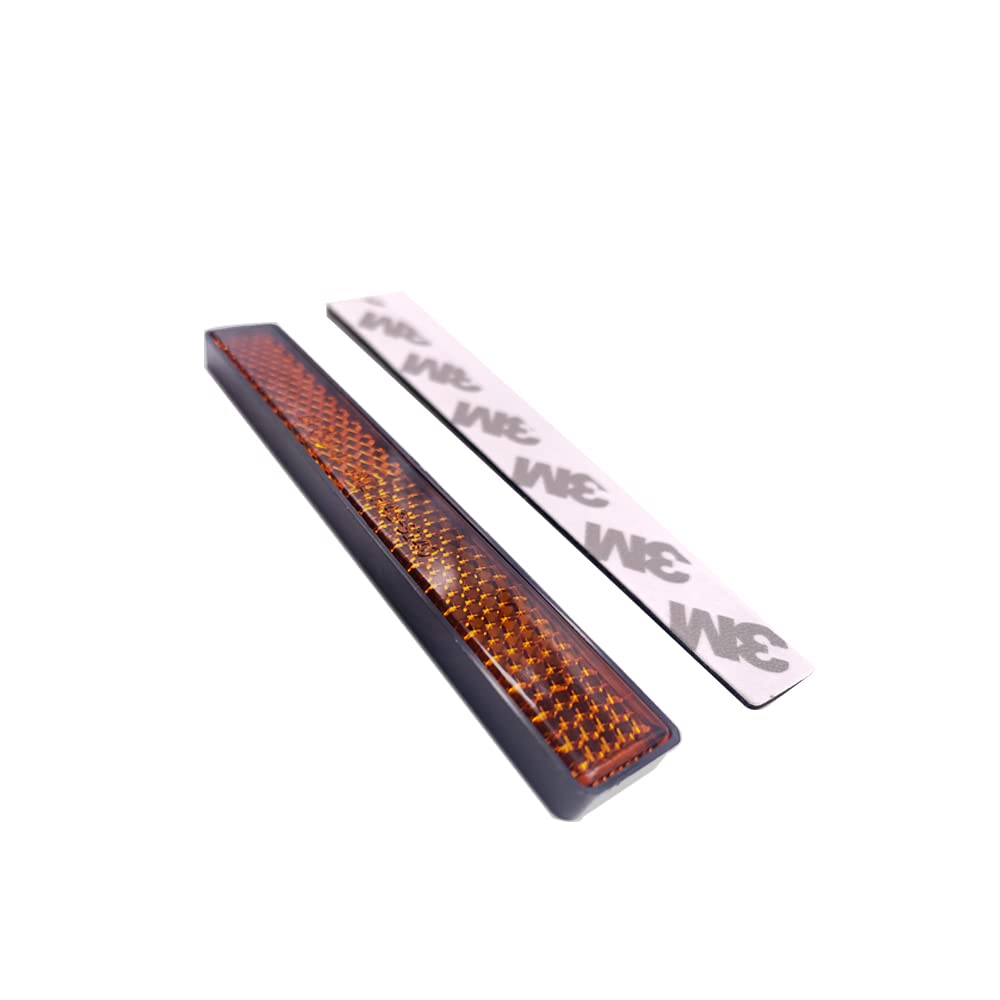 Adhesive Rectangular Reflectors - 2PC Amber for Cars, Bikes & Boats - Safety & Night Riding