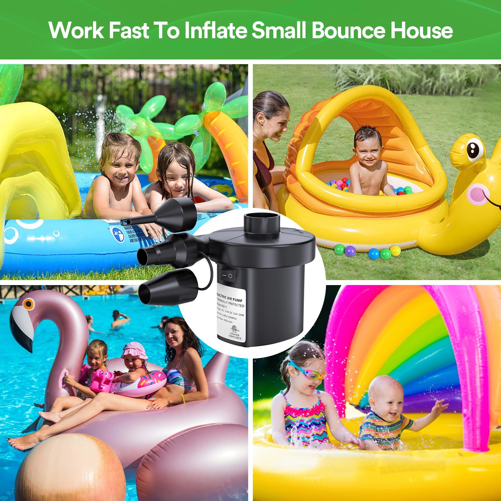 **PULIDIKI 50W Electric Air Pump for Inflatables - Portable Quick Inflator/Deflator with 3 Nozzles - Ideal for Air Mattress, Air Sofa, Pool Toys - Perfect for Camping, Travel & Home Use (AC/DC Power)**