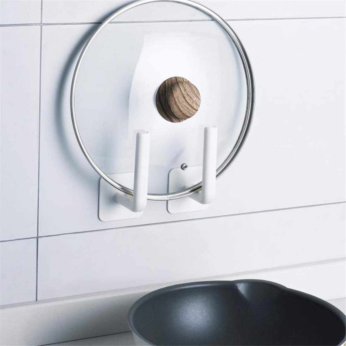 Self-Adhesive Paper Towel Holder & Dispenser - 2 Pack Multifunctional Kitchen Hooks for Cabinets, Countertops, Bathroom - Space Saving Organizer for Paper Towels, Pot Lids & Household Items