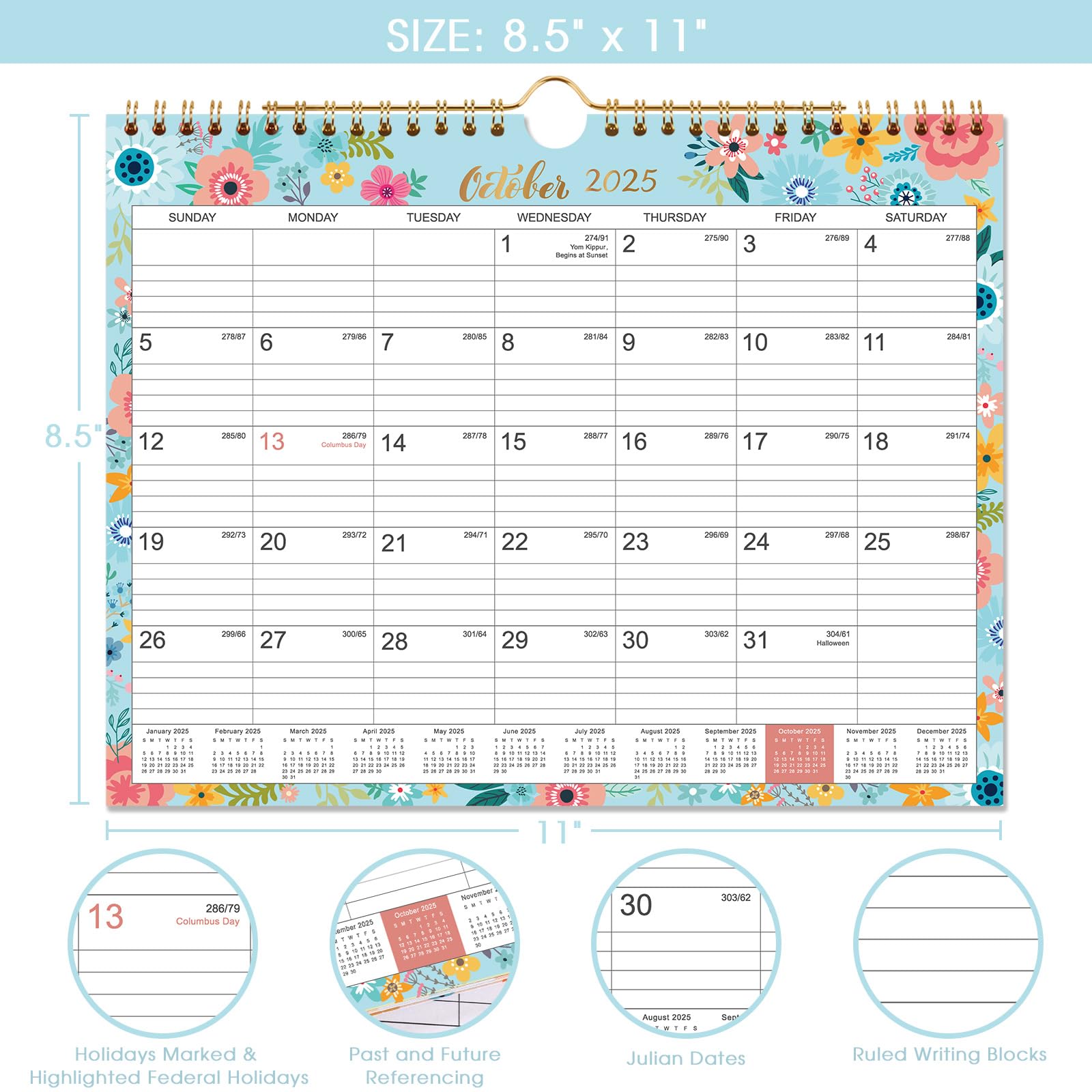 2025-2026 Wall Calendar - 18 Month Planner from July 2025 to December 2026 with Twin-Wire Binding, 11
