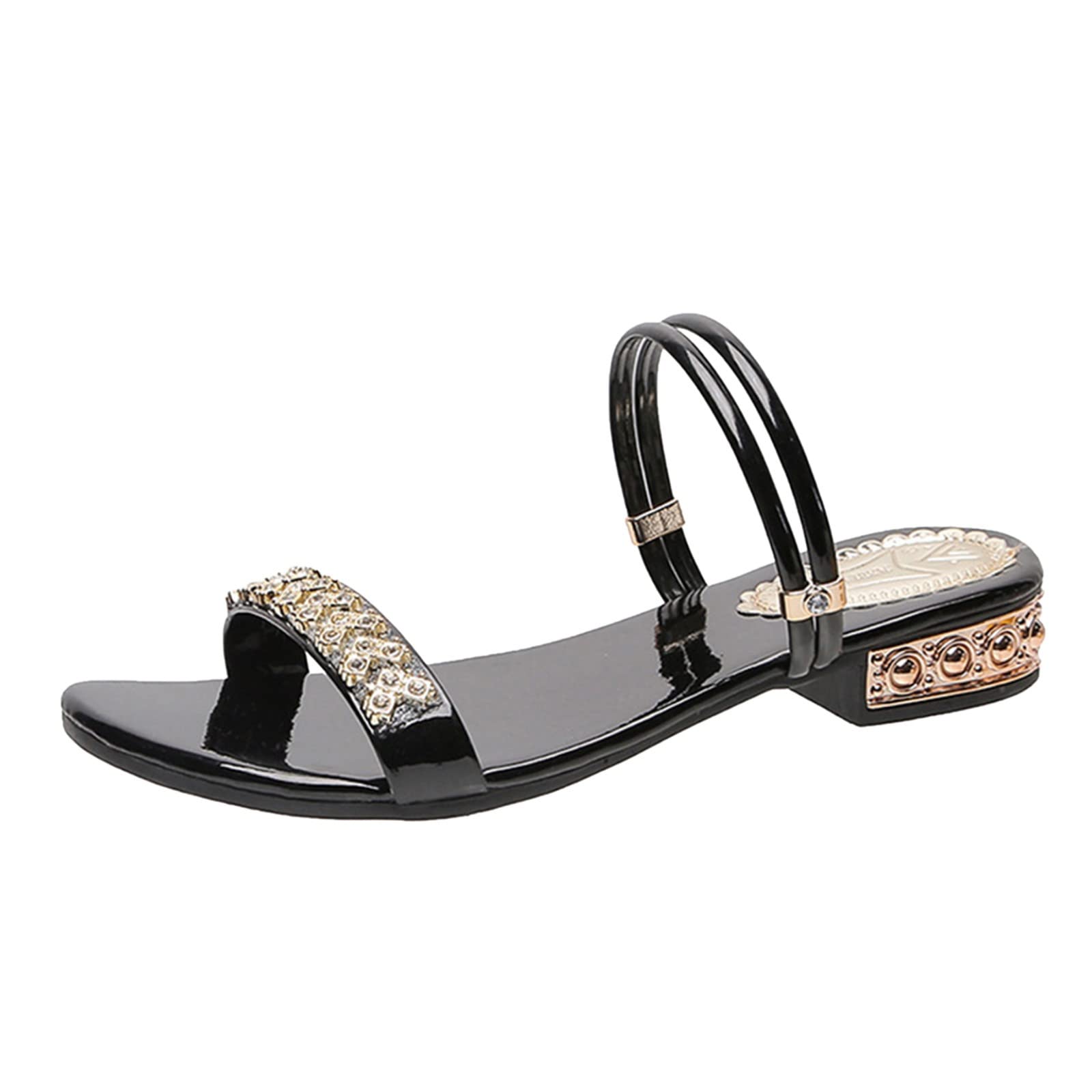 **Women's Size 8 Black Rhinestone Heel Satin Slippers – Casual Fashion Summer Slippers for Women – Perfect for Home, Parties & Bridal Showers**