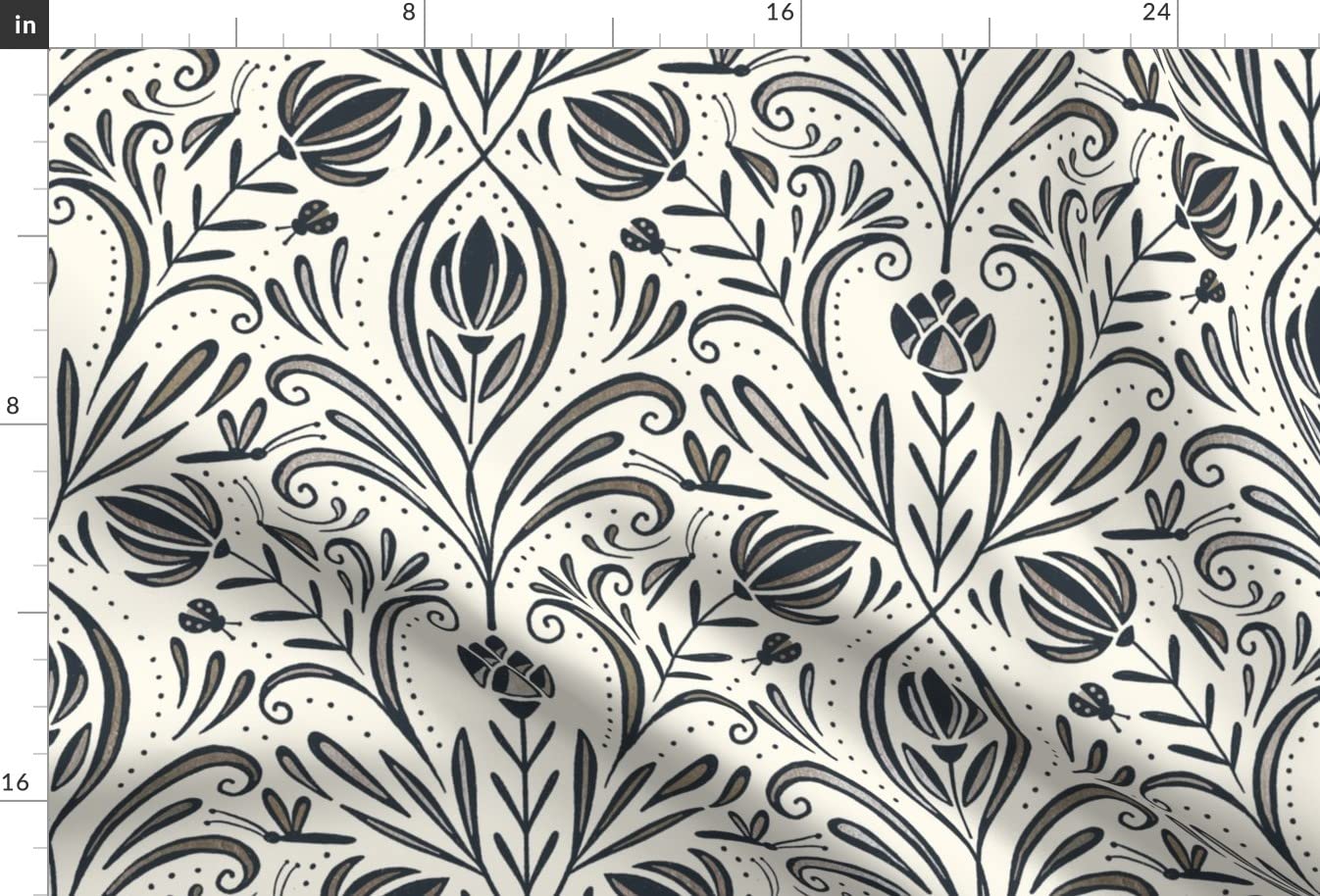 Modern Damask Black Ivory Botanical Garden Floral Printed Minky Fabric by The Yard - Soft Plush Material for Sewing Baby Blankets, Quilt Backing & Home Decor - Perfect for Nursery, DIY Crafts & Upholstery Projects