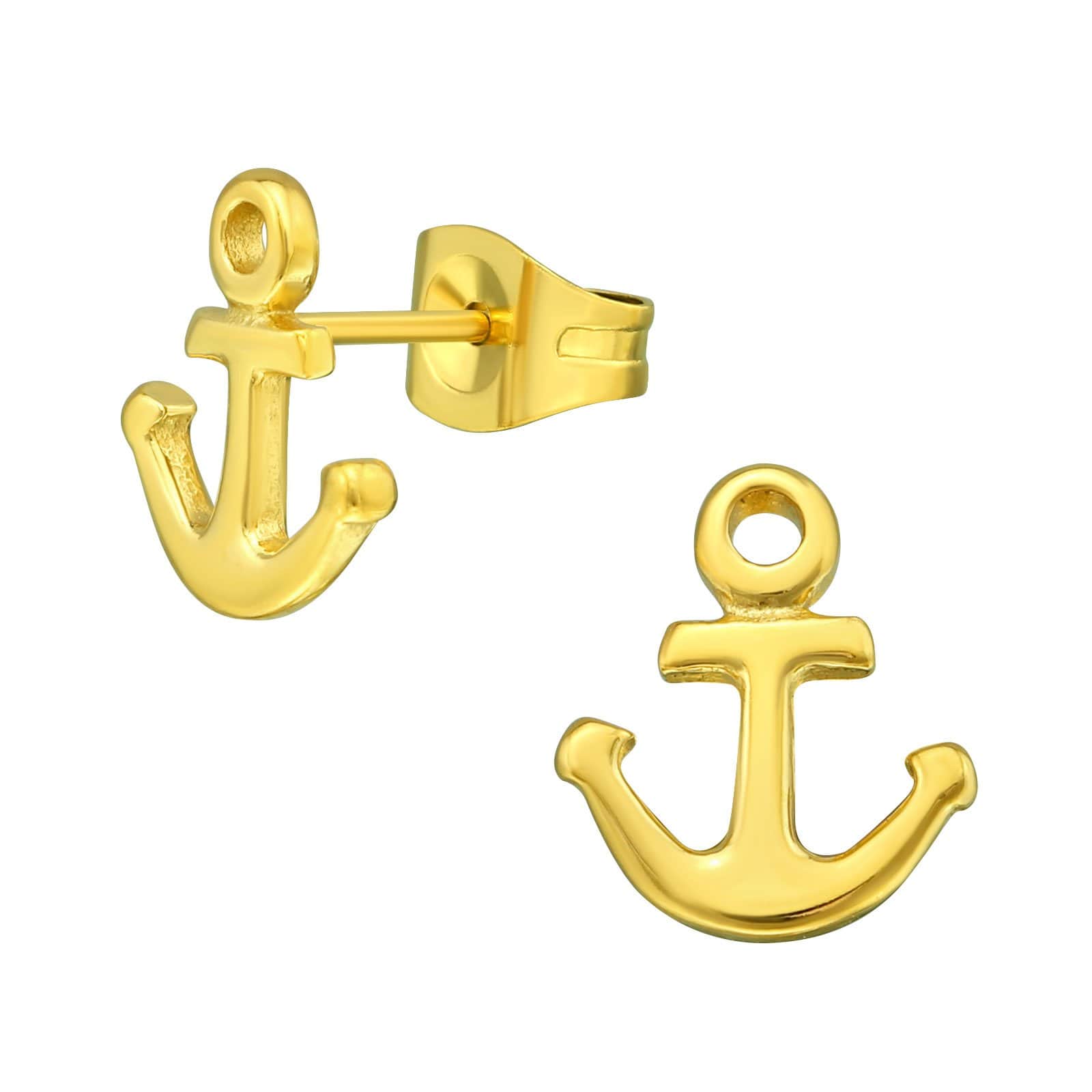 Gold Steel Anchor Stud Earrings for Women - Hypoallergenic Nautical Jewelry - Perfect for Everyday Wear, Gifts & Beach Outfits
