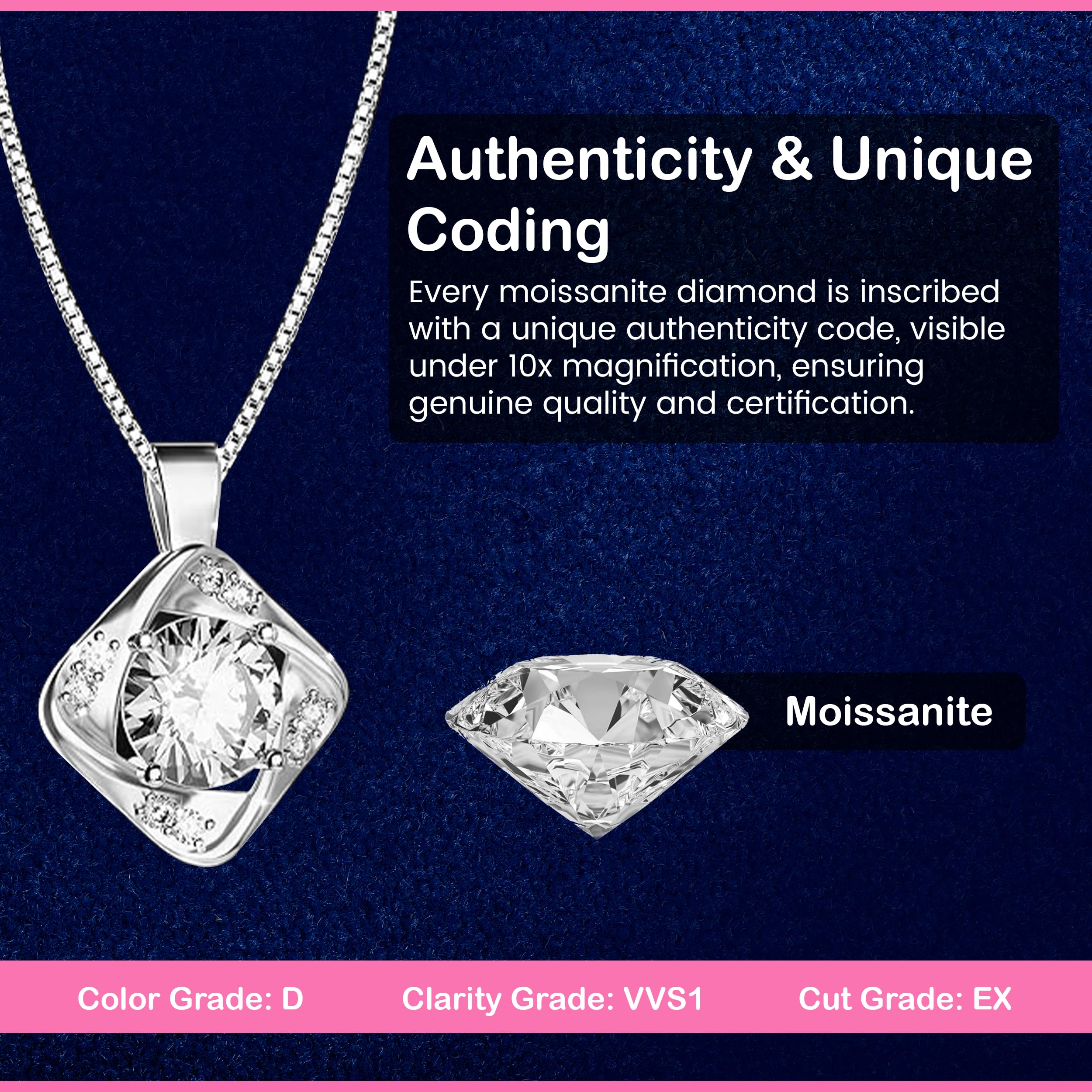 Sterling Silver Moissanite Heart Pendant Necklace for Women - 1-3 Carat D-Color VVS1 Moissanite Jewelry with Engraved 'HEART' - Elegant Romantic Birthday Gift for Her, Anniversary, Valentine's Day, Wedding, Engagement & Special Occasions