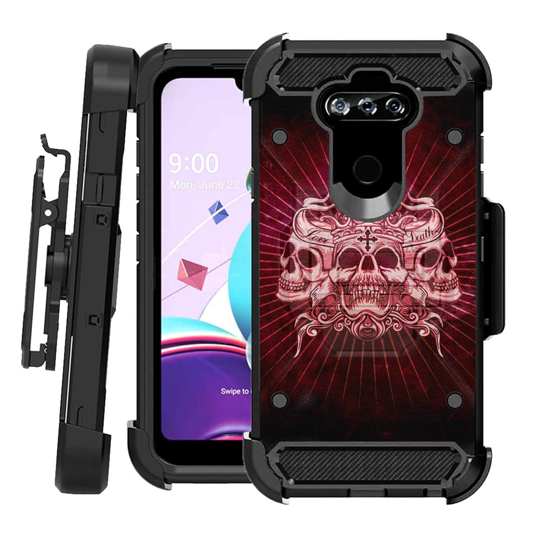 Ohiya LG K31 Kickstand Case - Heavy Duty Belt Clip Holster (Skull Crown Red) for Outdoor & Work
