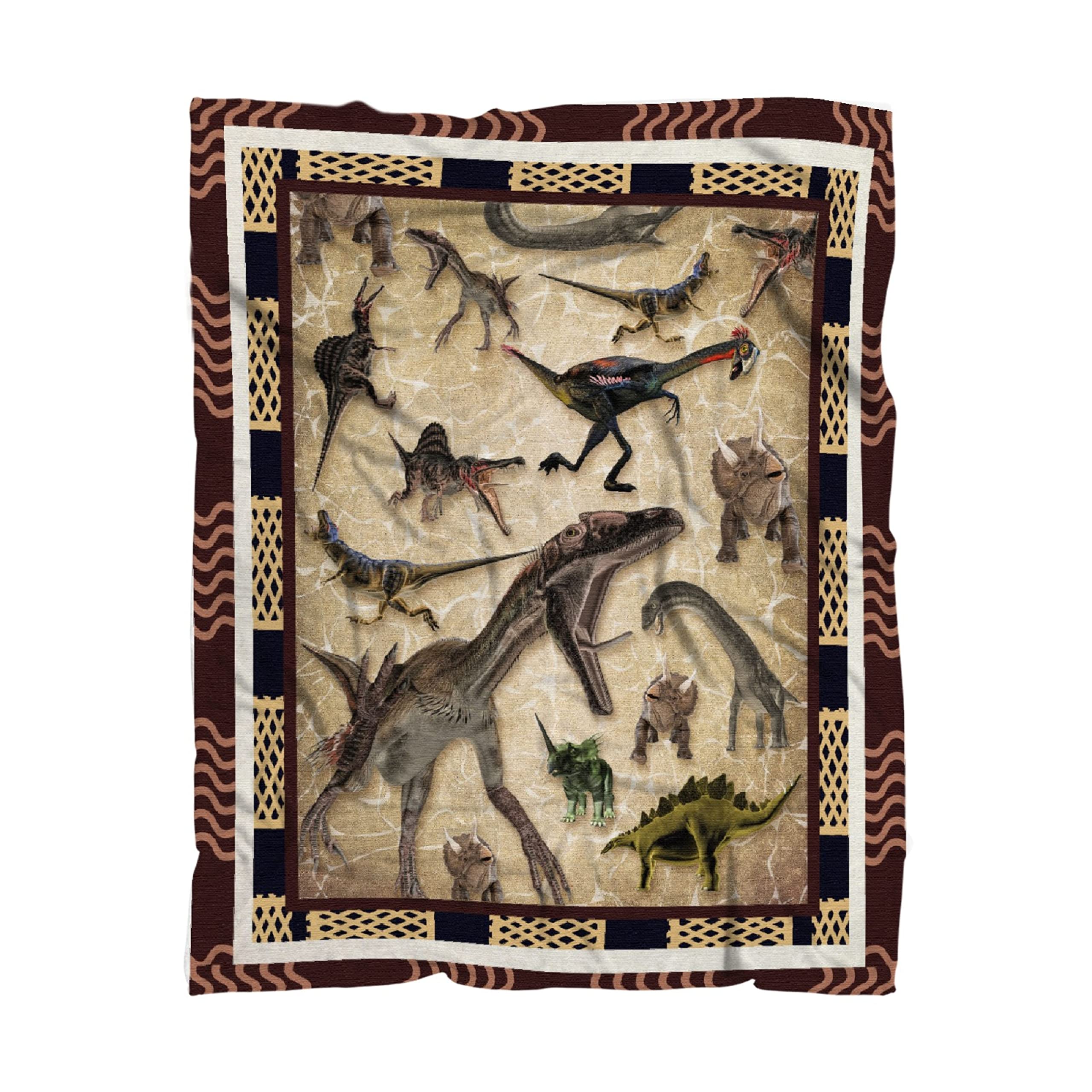 Vintage Dinosaur Flannel Blanket - Ultra Soft Fleece Throw Blanket for Adults & Kids - 120