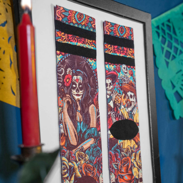 American Socks Signature Dia De Los Muertos Mid High Socks - Colorful Mexican Day of The Dead Design for Halloween, Cosplay & Everyday Wear