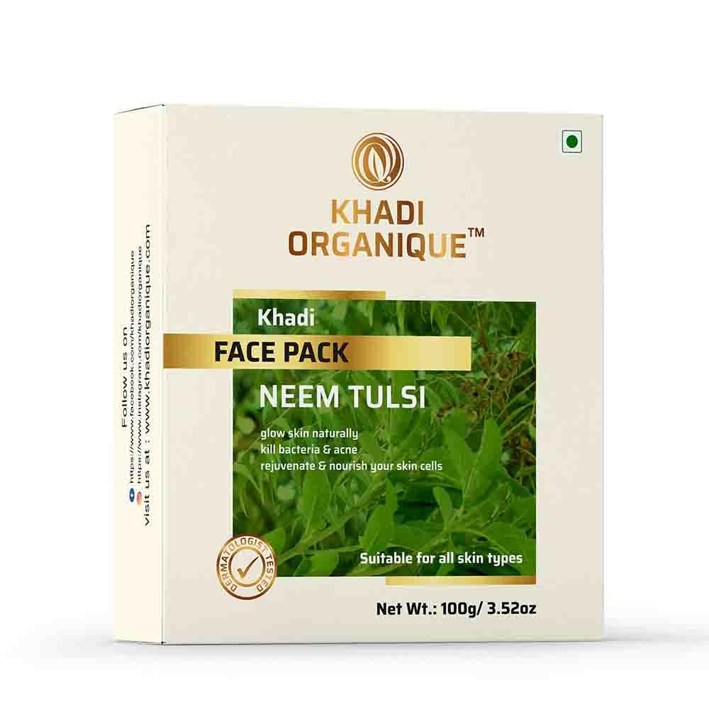 Khadi Organique Neem Tulsi Face Pack for Glowing Skin - 100% Natural & Organic Ayurvedic Facial Treatment - Deep Cleansing & Acne Control - Perfect for Daily Skincare Routine & Spa Days