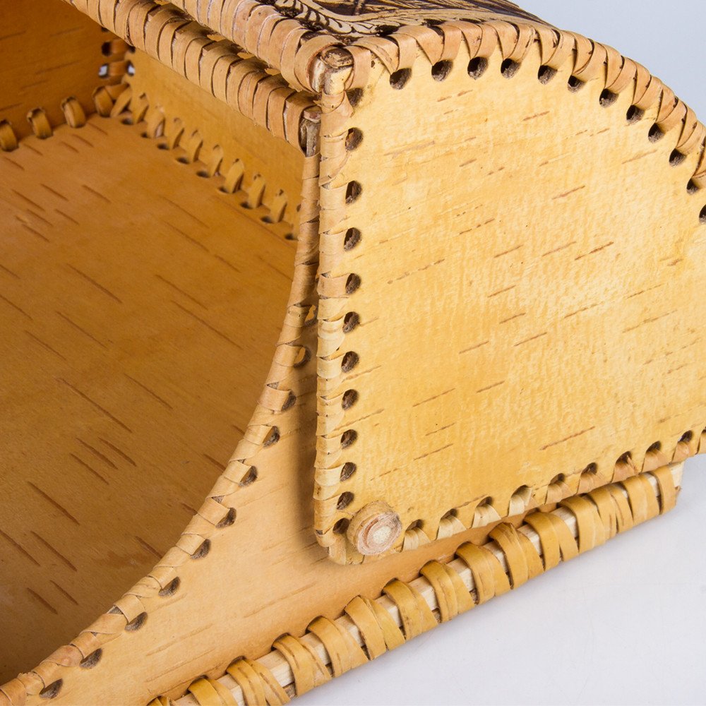 Handmade Natural Birch Bark Wooden Roll Top Bread Box - Rustic Kitchen Food Storage Container with Birds Pattern - Perfect for Bread, Pastries, and Pantry Organization